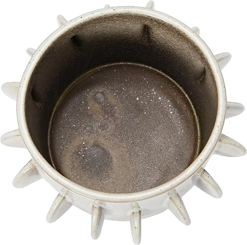 Miniatura 8 de Bloomingville Maceta de gres hecha a mano, esmalte reactivo blanco antiguo, 7 pulgadas redonda