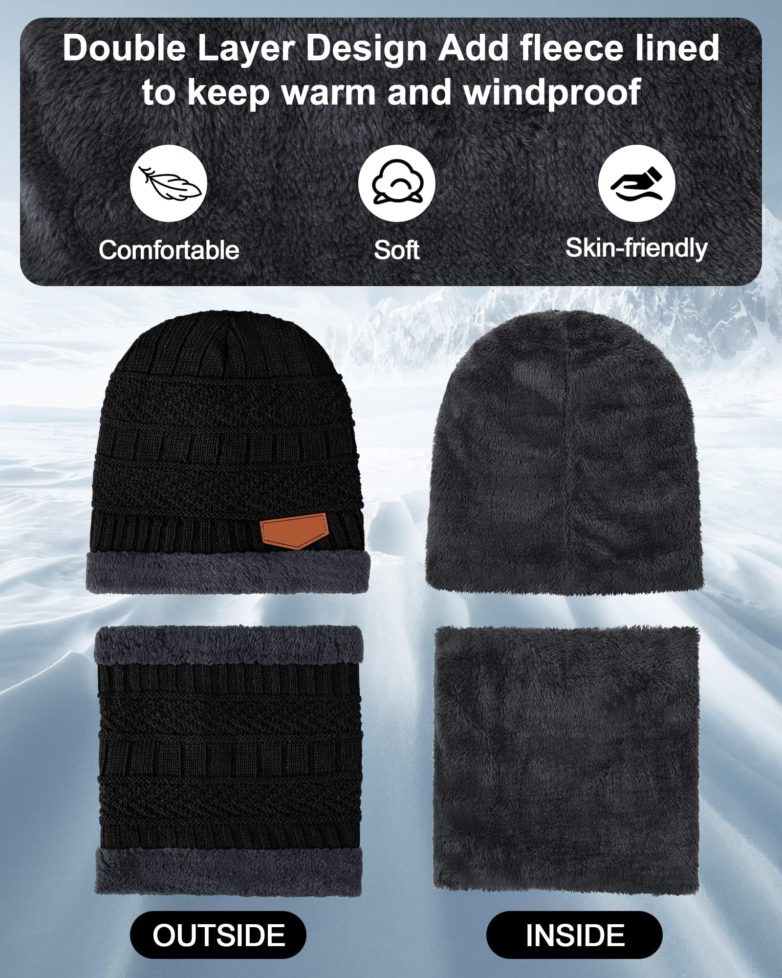 Toulite Ensemble de 45 pièces pour enfants avec bonnet, gants et écharpes, doublure en polaire chaude, bonnet, moufles et cache-cou pour garçons et filles