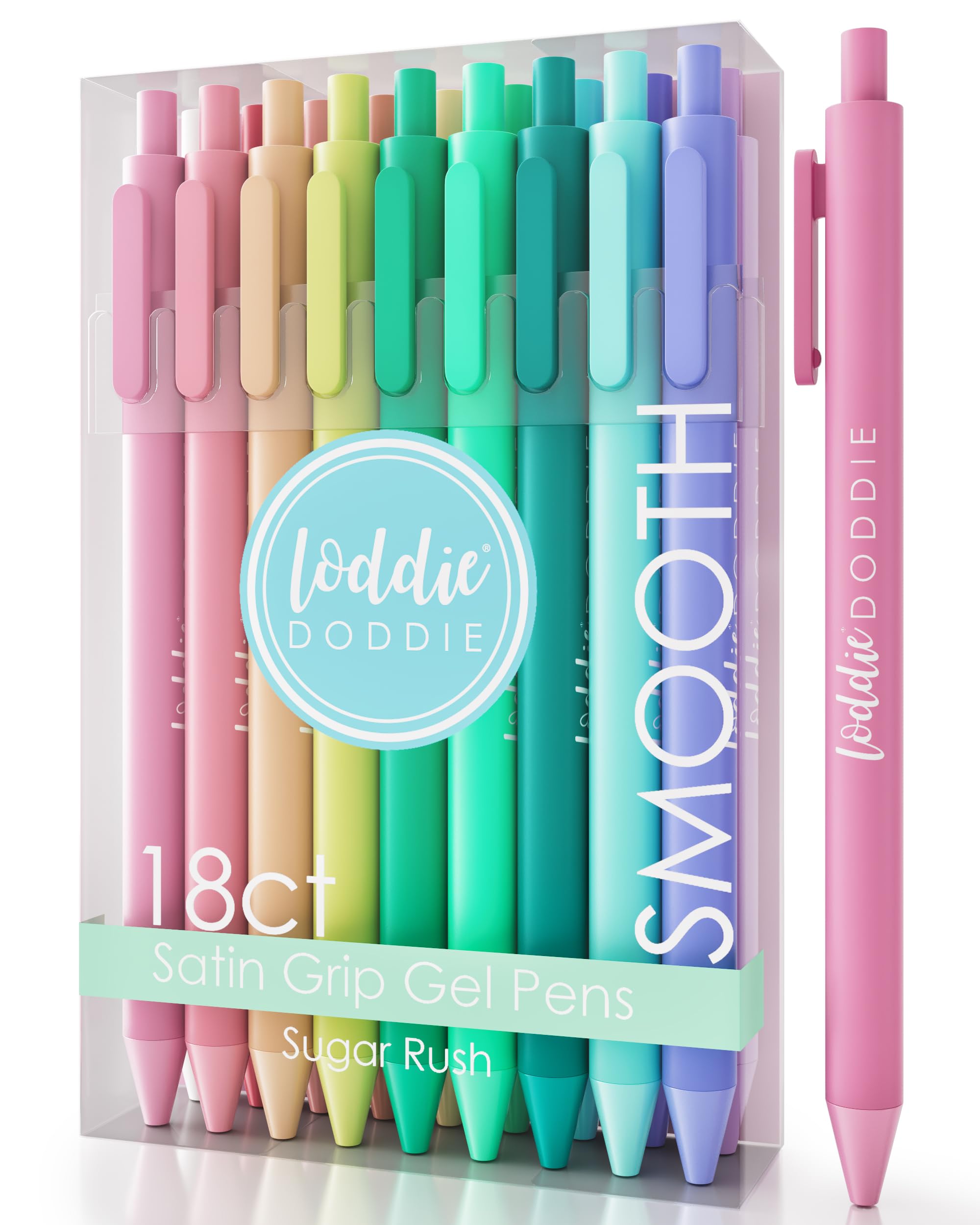 Loddie Doddie Retractable Colored Gel Pens - Pack of 18, 0.7 mm, Pastel - Smooth Glide Writing with Fine Tip Pens - For Bullet Journal Supplies &