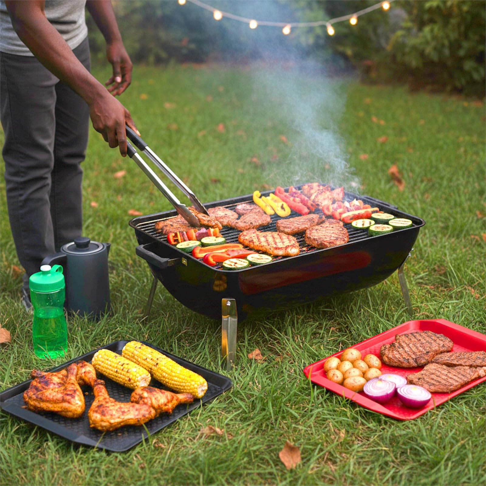 Confezione da 4 vassoi da portata per barbecue e picnic, realizzati in melamina antiscivolo e facili da trasportare e da pulire