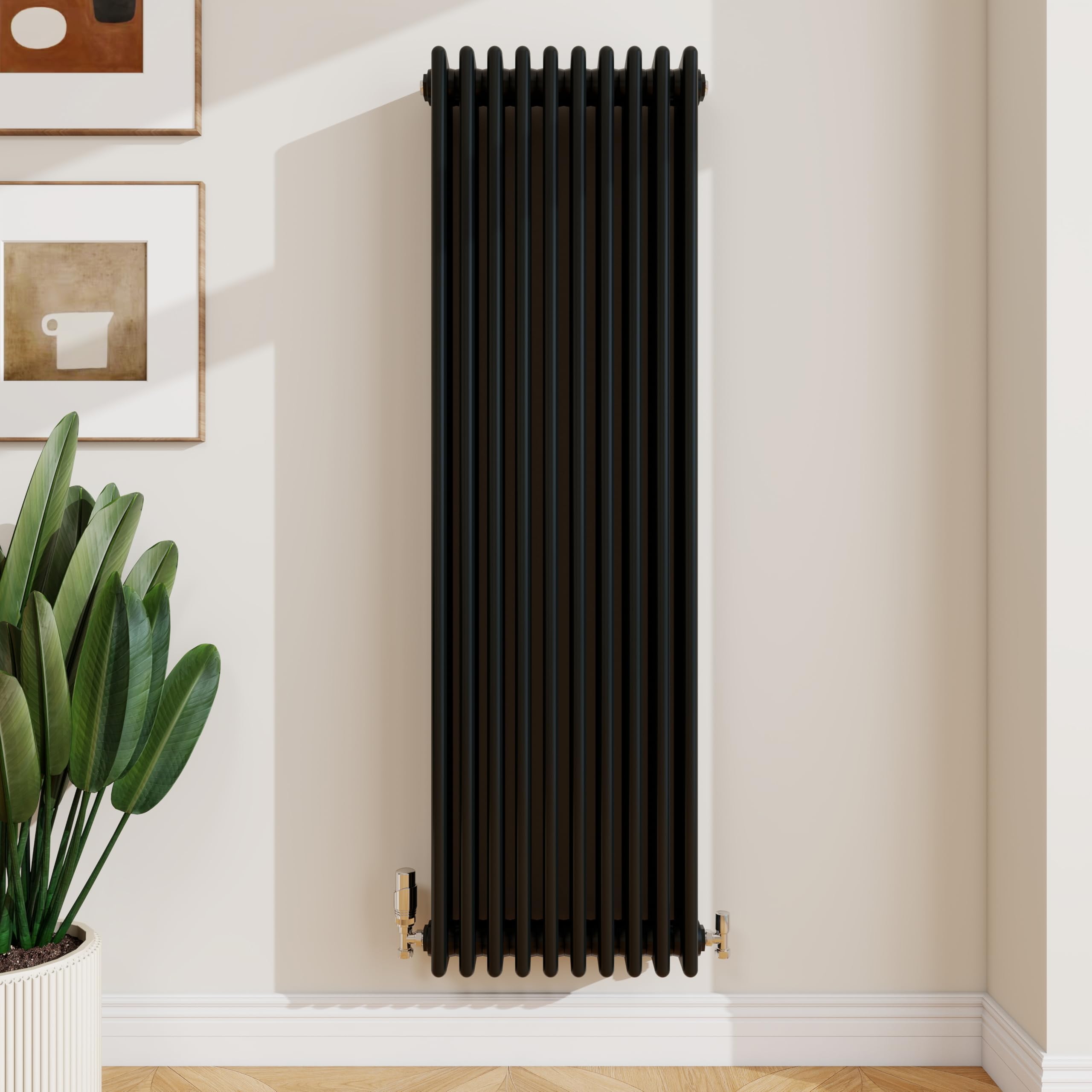 SLINE SANITARY 1500x470mm Cast Iron Style Traditional 4 Column Vertical Black Central Heating Radiator
