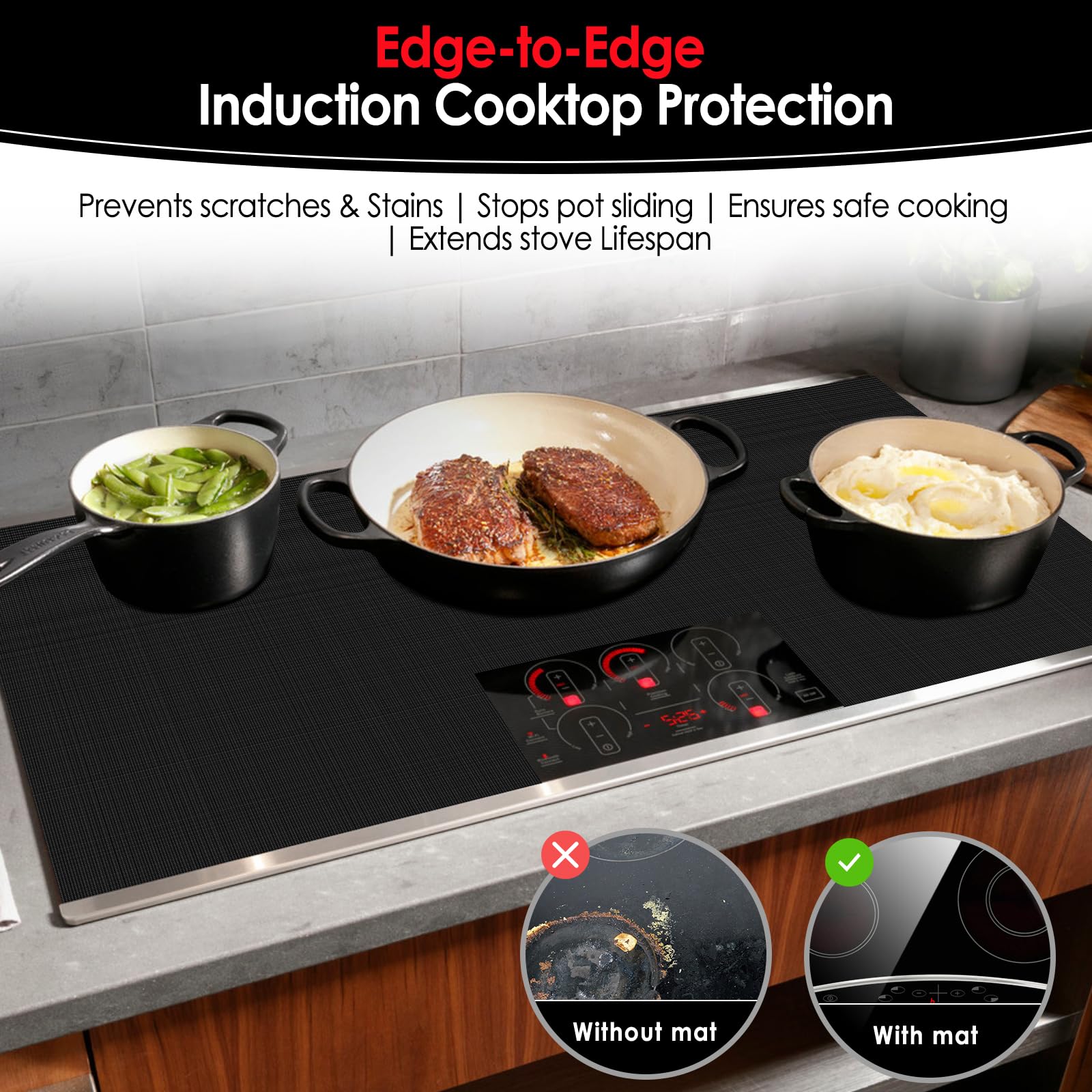 KitchenRaku Neu Upgegradet Induktionsmatte 61x53cm,Herdabdeckplatte, Herdplatten Abdeckungen,Kochfeld Abdeckung | Herdabdeckung Induktionsfeld | 300°C (572°F) hitzebeständi | Power Boost kompatibel