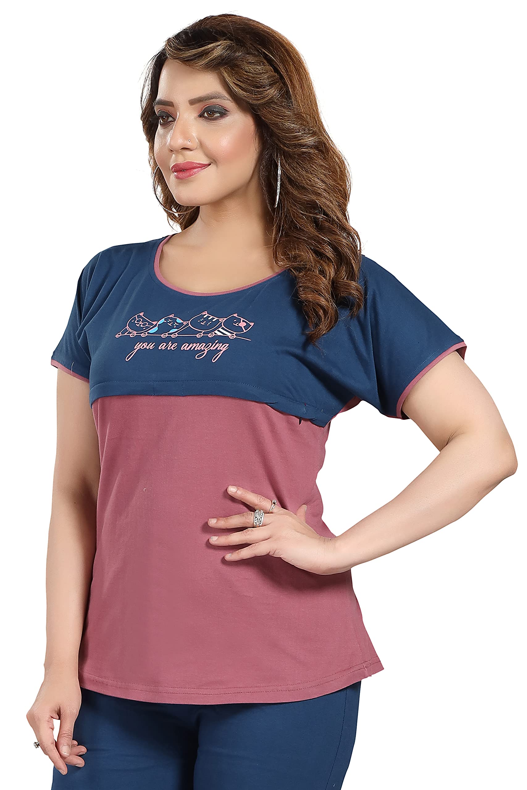 ATTEMPT Printed Women Nursing/Maternity/Feeding Top (X-Large, Light Maroon) - Image 4 thumbnail
