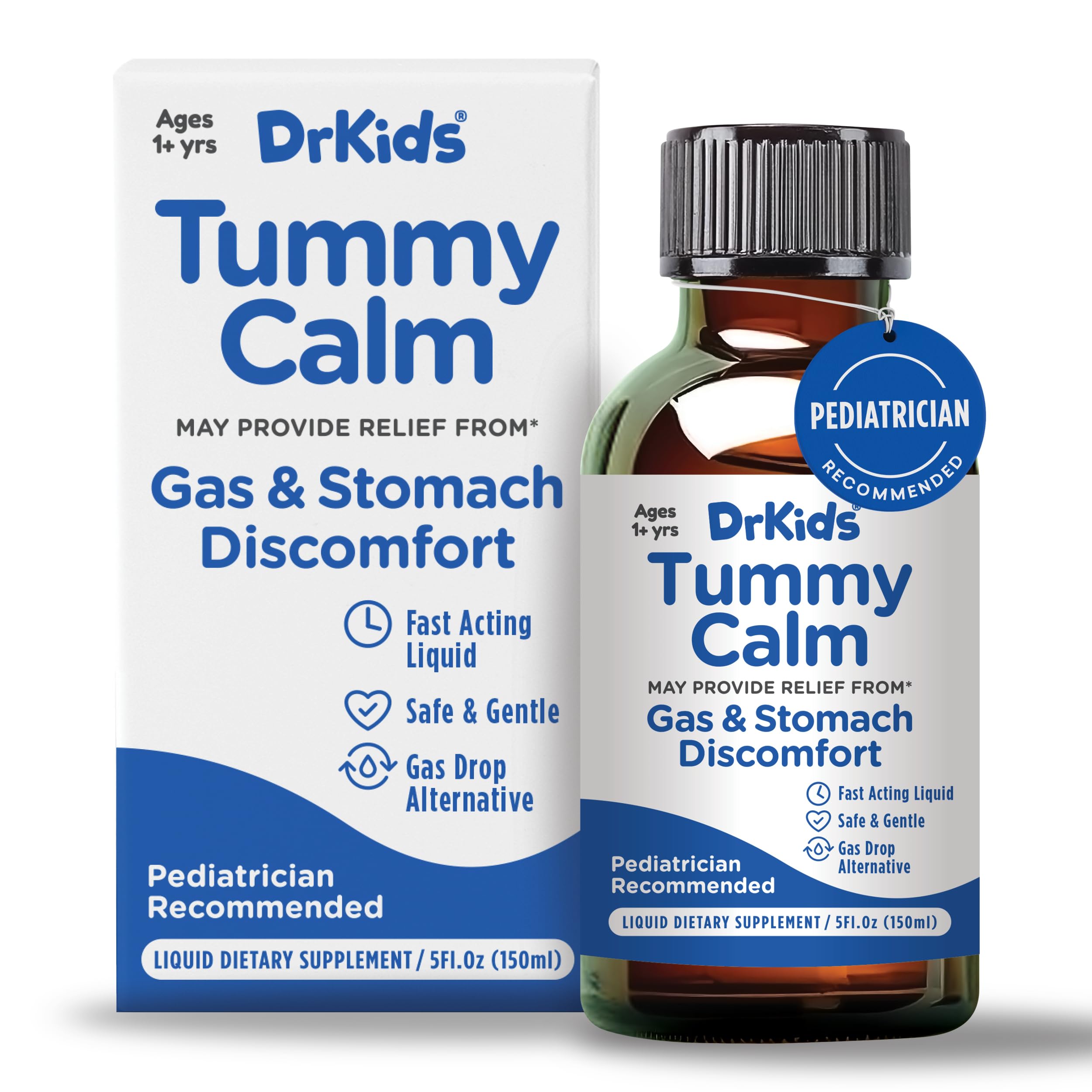 Tummy Calm Dr. Kids Natural Gas Drops for Babies and Kids Ages 1+, Simethicone-Free, Infant Gas Relief & Upset Stomach Support, Safe & Gentle Oral Solution, Baby Essentials, 5 fl oz