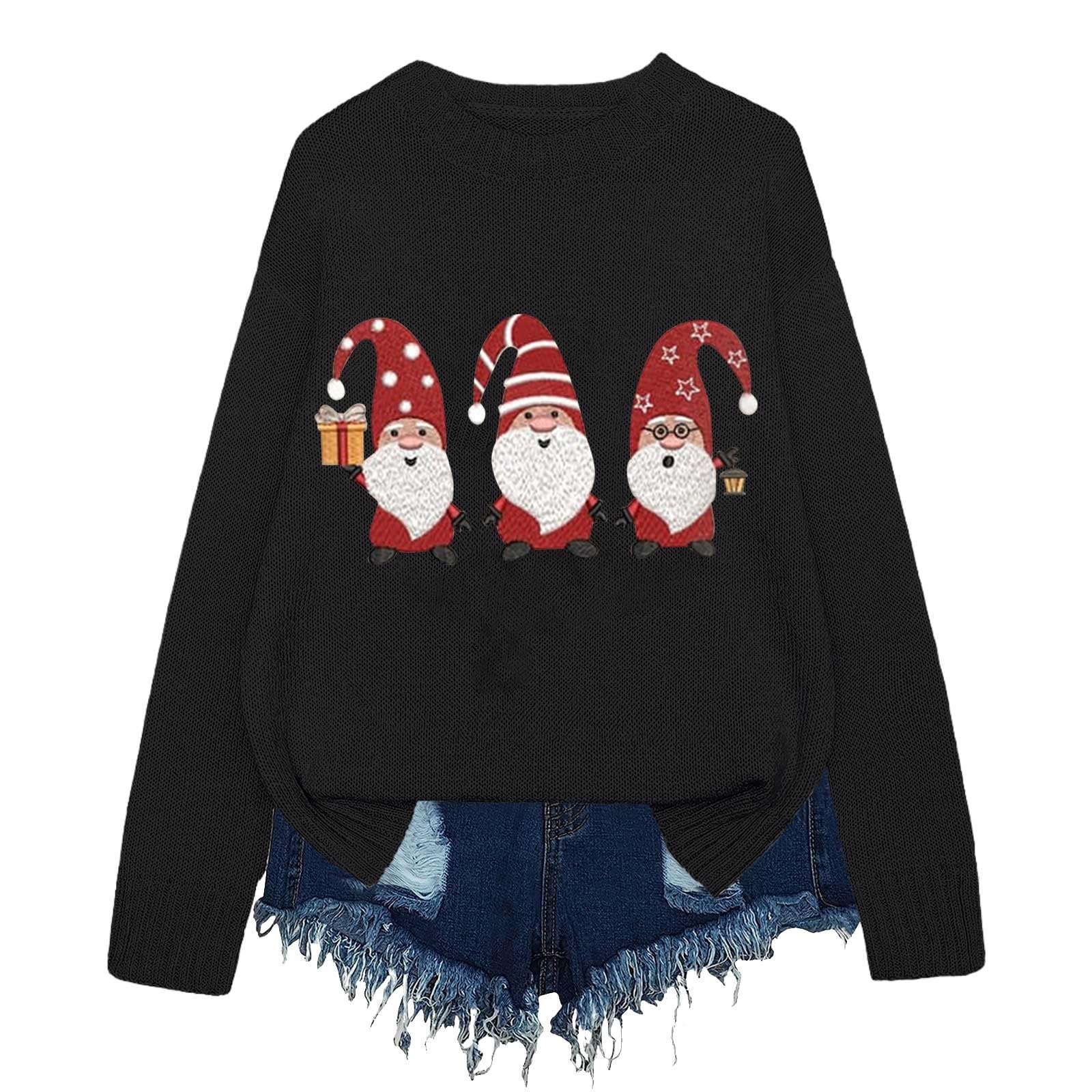 Womens Christmas Sweater Vintage Crewneck Knitted Ugly Xmas Santa Sweaters Holiday Funny Cute Pullover Tops 2025