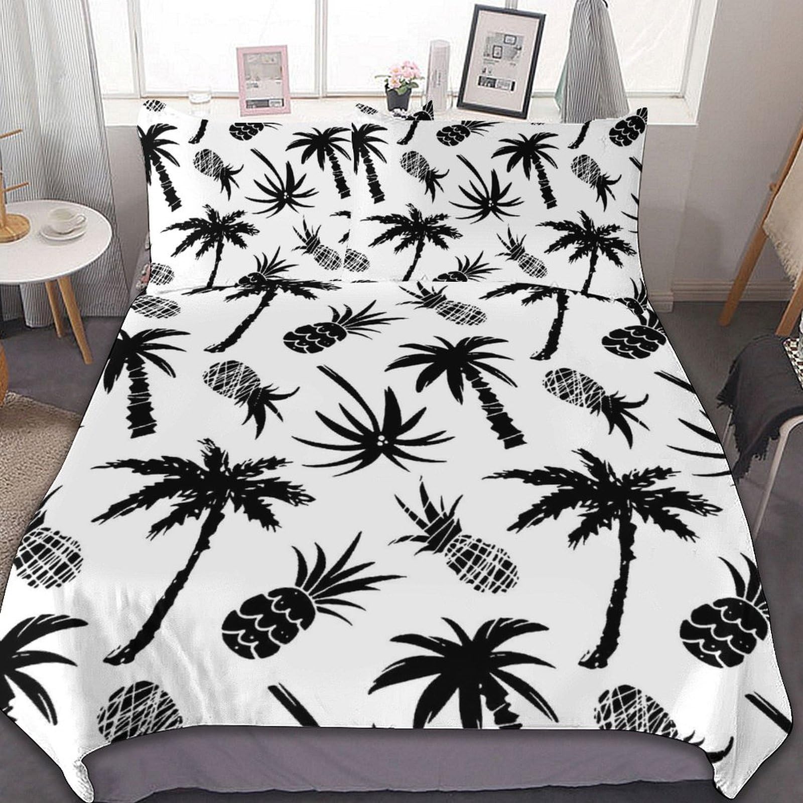クイーン寝具セット　ハイビスカス　ヤシ柄 クイーン寝具セットハイビスカスヤシ柄