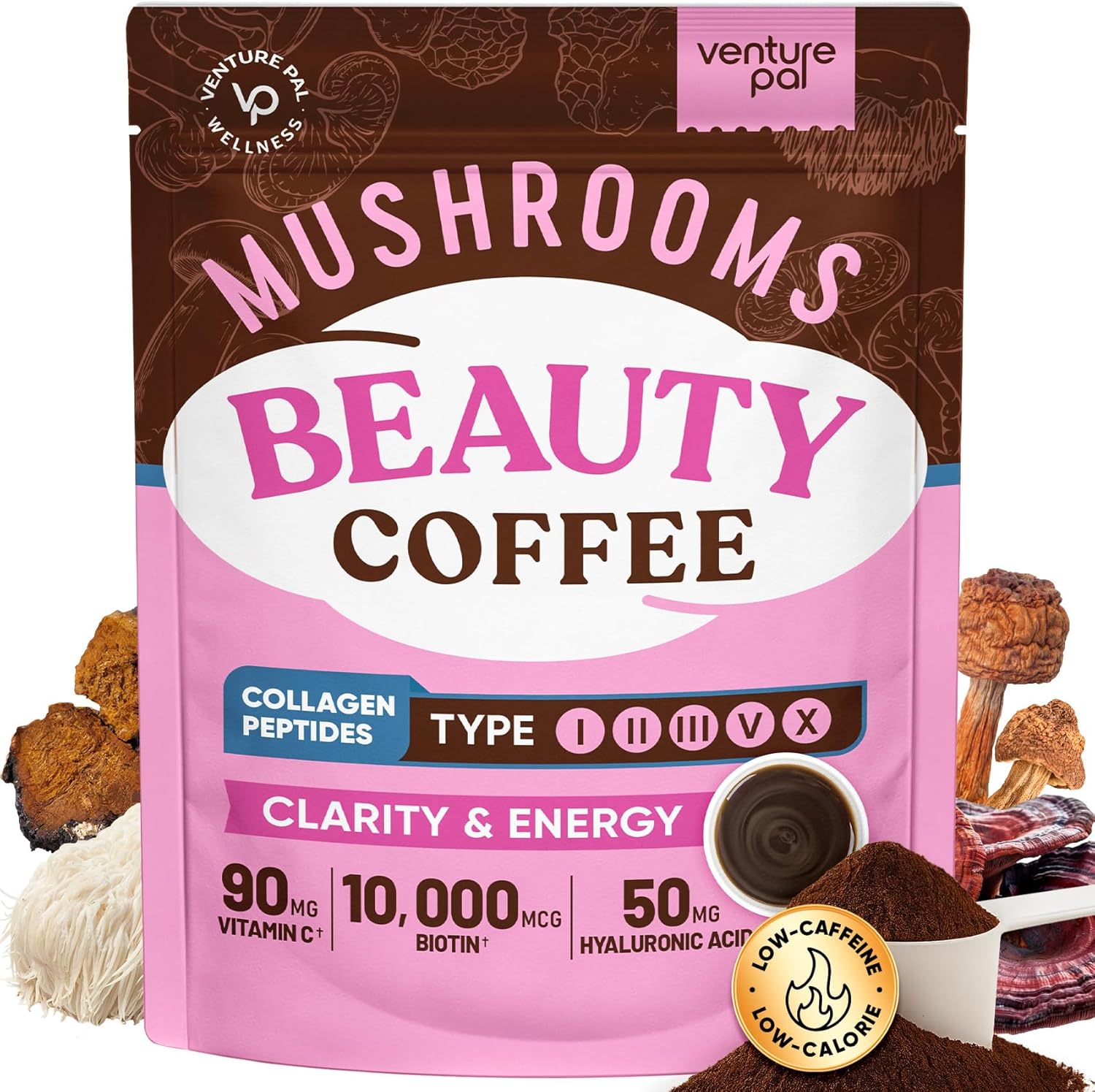 Venture Pal Premium Adaptogenic Mushroom Coffee with Multi Collagen, Lions Mane, Reishi, Chaga, Biotin, Vitamin C – Supports Energy, Focus, Skin, Hair, Nails, Joints, Digestion & Immunity,30 Servings Venture Pal Premium Adaptogenic Mushroom Coffee with Multi Collagen, Lions Mane, Reishi, Chaga, Biotin, Vitamin C – Supports Energy, Focus, Skin, Hair, Nails, Joints, Digestion & Immunity,30 Servings