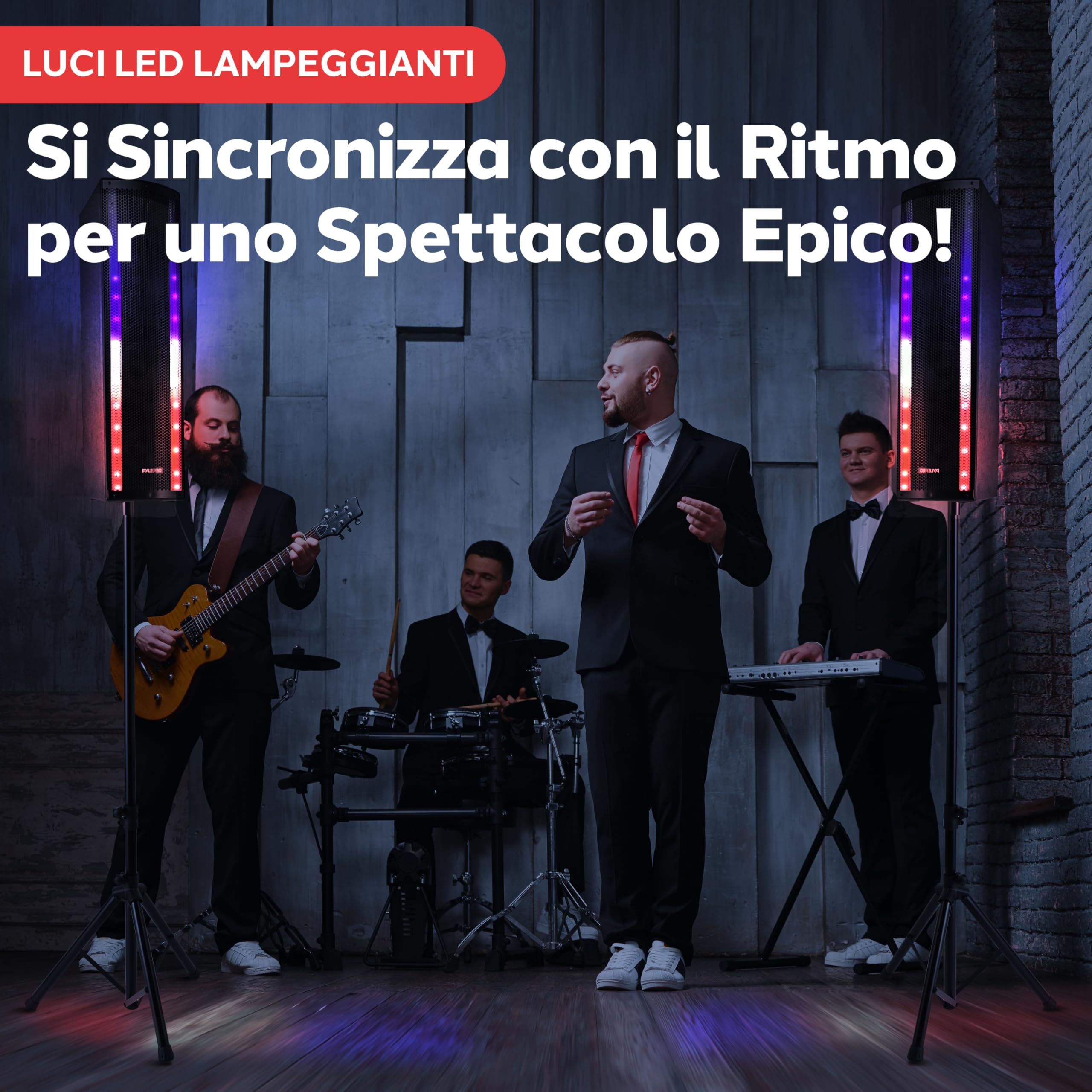 Pyle Casse Bluetooth Portatili, 3 Vie, Altoparlante Bluetooth Attivo e Passivo, Sistema PA Portatile con Ingresso Microfono, Speaker con Luci per Feste, Treppiedi, Radio FM, Telecomando, Nero