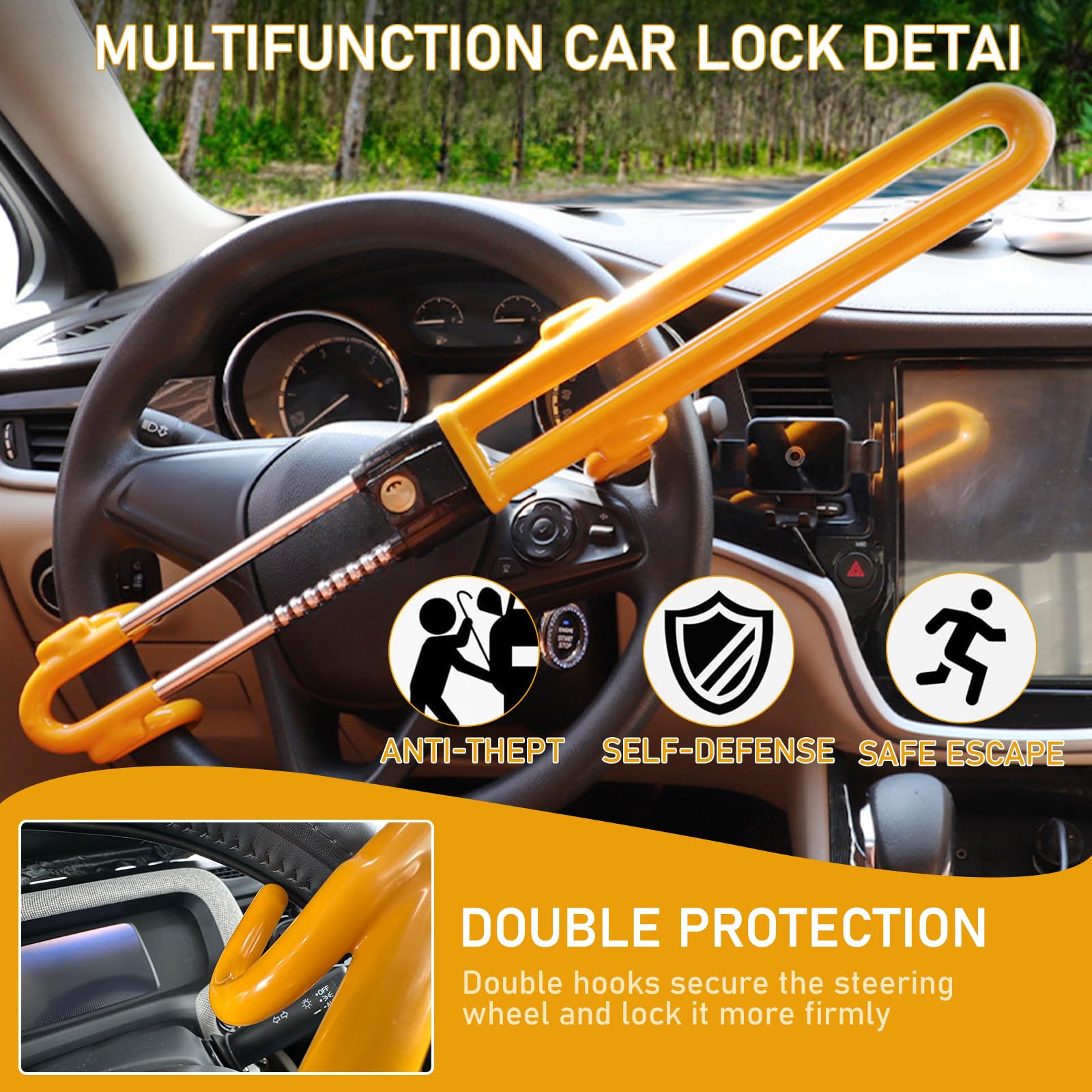 NIKONIKO Heavy-Duty Adjustable Steering Wheel Lock - Anti-Theft