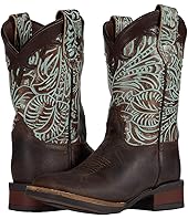 Brown Oiled Leather Vamp/Turqoise Embossed Shaft