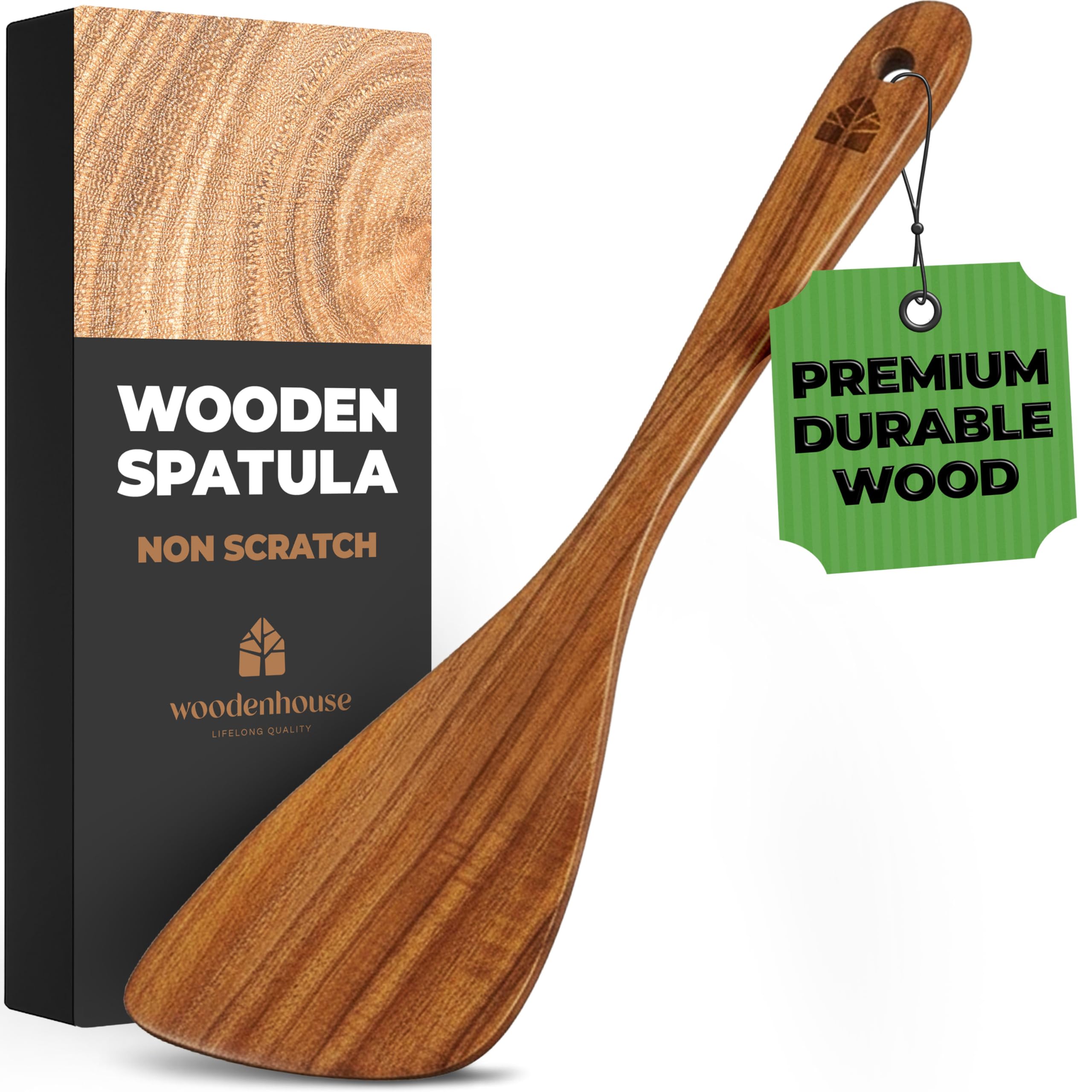 Acacia Wooden Spatula for Cooking, 30 cm, Natural Wood Turner