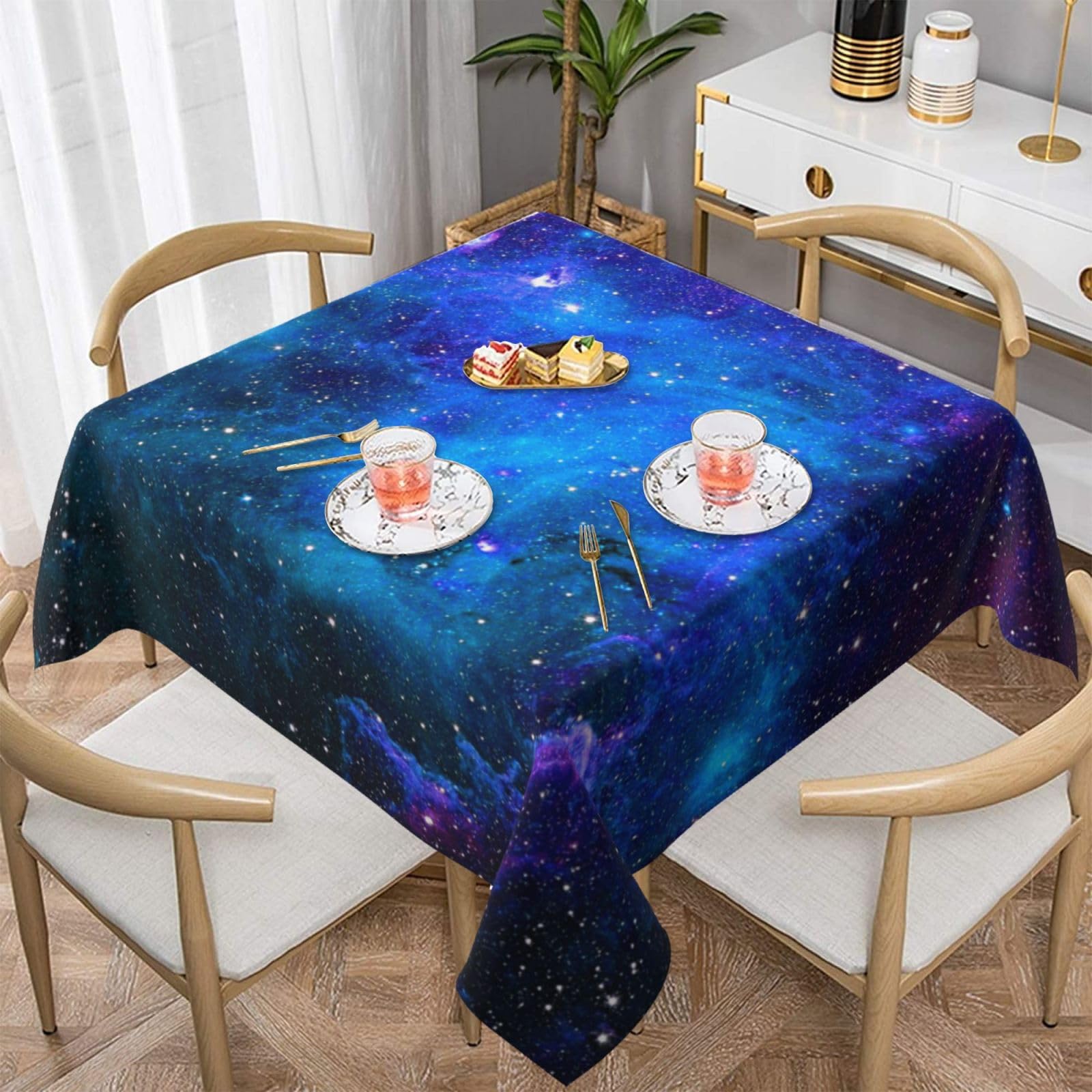 DCEHGEW Galaxy Prints Square Tablecloth 137x137 CM, Waterproof Fabric Table Cloth for Dining Table, Farmhouse Table Cover for Kitchen Dining Tabletop Decoration
