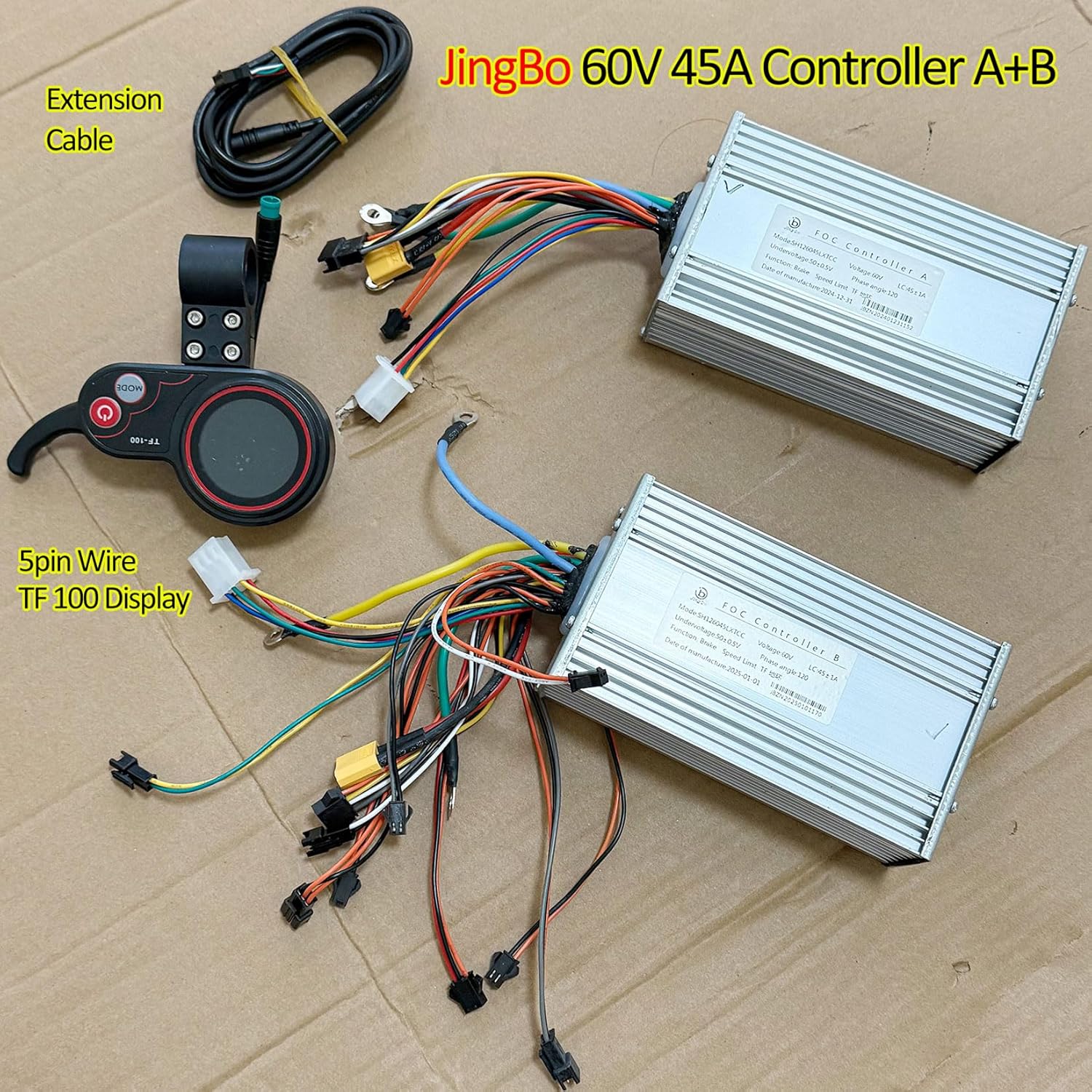 60V 45A Electric Scooter Controller with TF-100 5Pin LCD Display Finger Throttle 60V45A JingBo Electric Scooter Controller - 60v motor Brushless Controller Kit