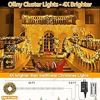 Vista 2 de Ollny Luces de Navidad en racimo de 1000 luces LED de 49 pies, luces blancas cálidas para árbol de 8 modos de temporizador, control remoto, cadena