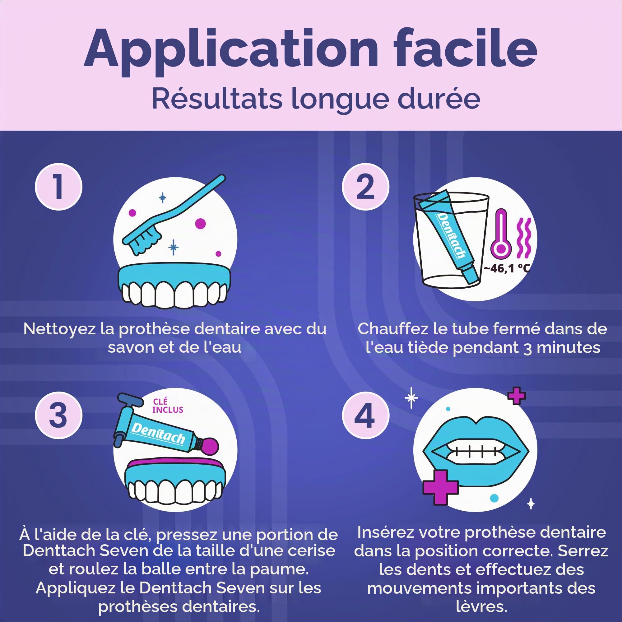 Denttach Lot de 3 adhésifs thermoplastiques pour prothèses dentaires - Coussin et recourbeur - Prise en main confortable et sûre jusqu'à 7 jours - Sans colle - Sans zinc - Longue tenue