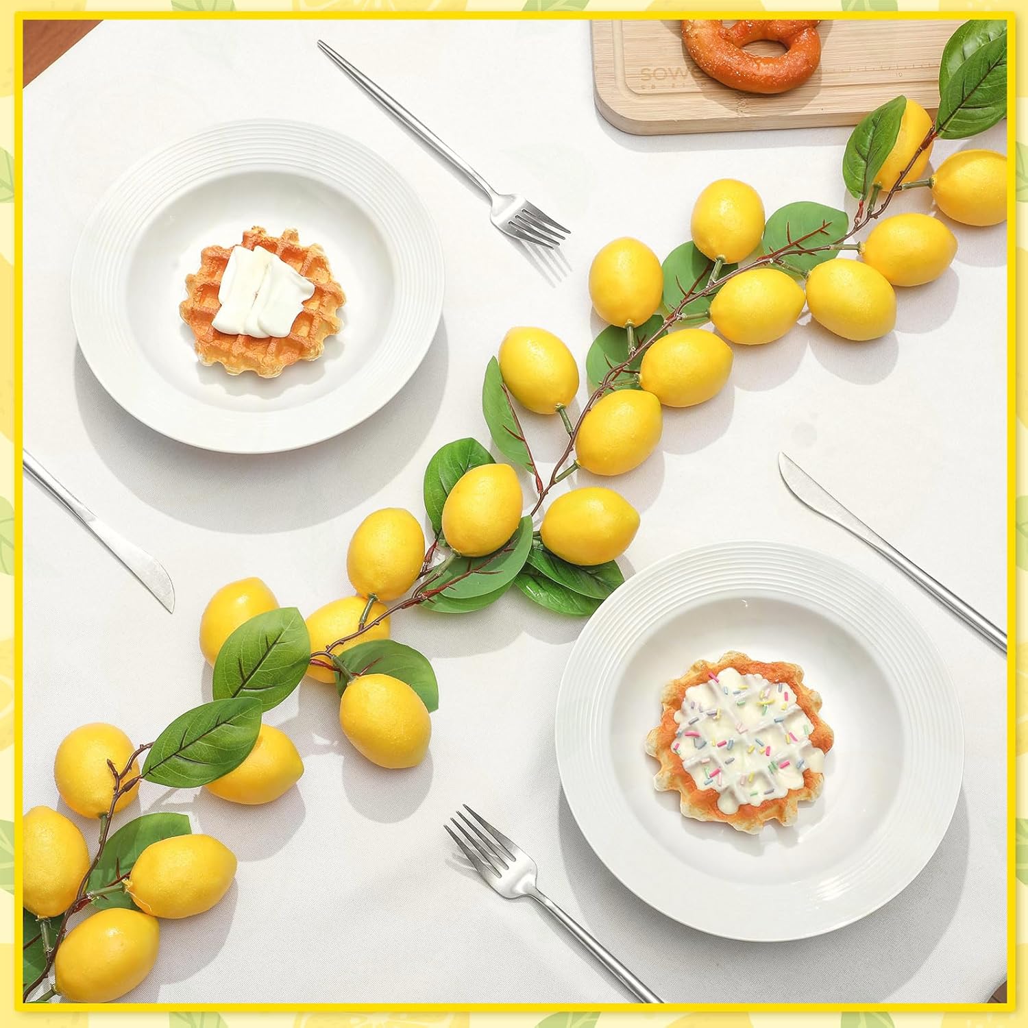 6 Pcs Artificial Lemon Garland 20 Inch Summer Lemon Fruit Vine with Green Leaves Fake Hanging Plants Greenery Decor for Home Garden Door Wall Mantle Wedding Party Table Decoration