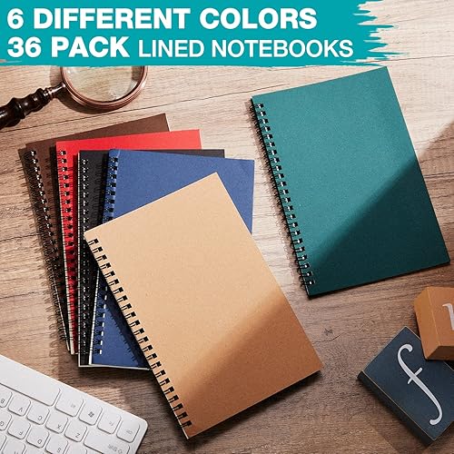 Miniatura 4 de Paquete de 36 cuadernos rayados en espiral A5, cuaderno de bocetos, cuadernos de tapa dura para suministros escolares de oficina, 100 páginas/50