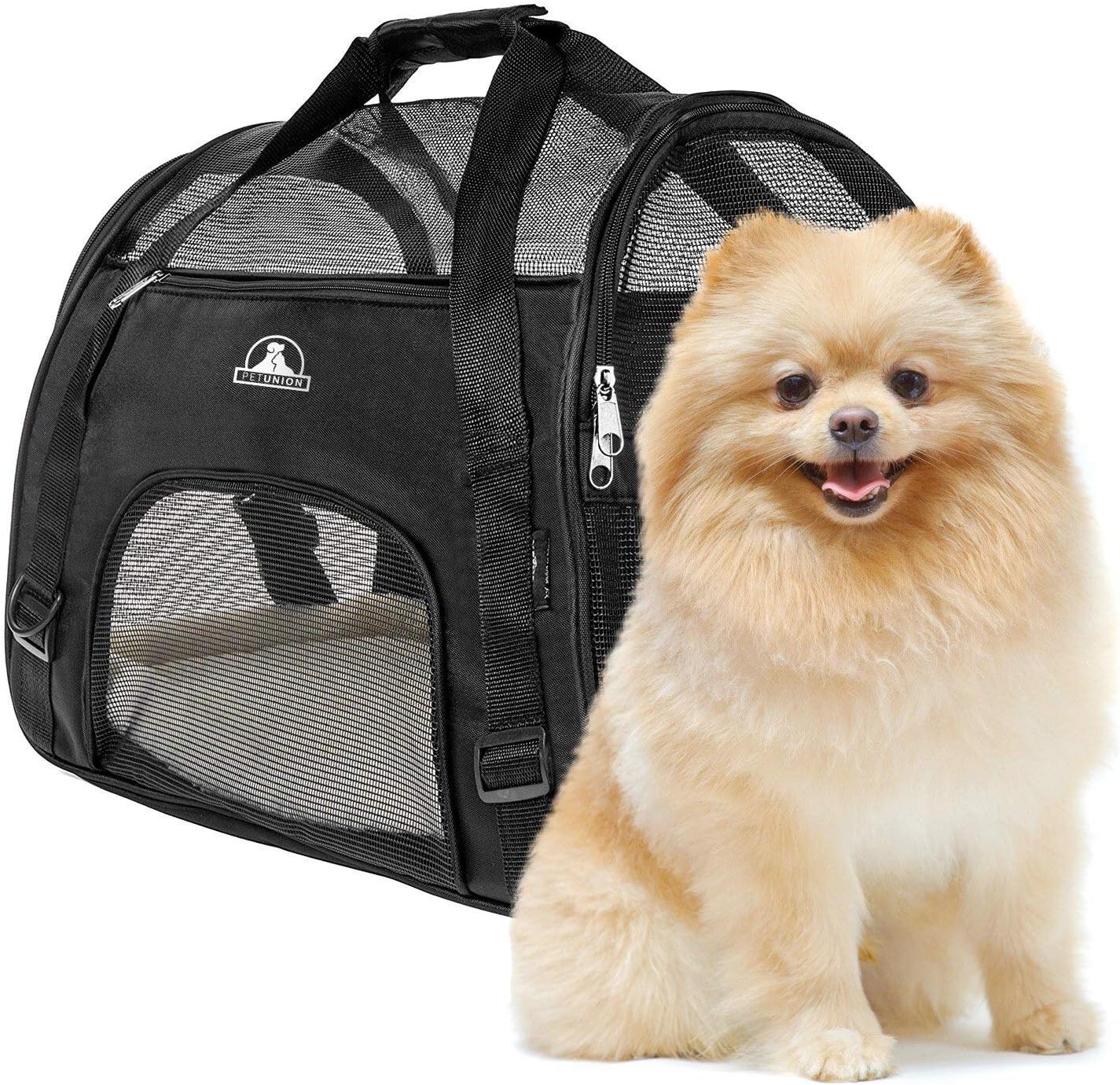 Pet Union Pet Carrier for Small Dogs, Cats, Puppies, Kittens, Pets (up to 10 lbs) Collapsible, Travel Friendly, Cozy and Soft Dog Bed, Carry Your Pet Safely and Comfortably (16.9 x 8.3 x 11 Inch)