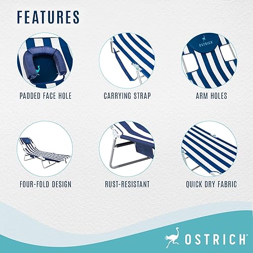 Miniatura 45 de Ostrich - Silla tumbona de playa para adultos con orificio para la cara, versátil, plegable, para piscina exterior, tomar el sol y leer en el Azul