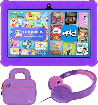 Contixo Kids Tablet - V10 7 in HD, Andrioid Learning Tablet for Kids, Exclusive 14+ Games & Educational Apps, Parental Control, 32GB, Kids Case & Stylus - Purple