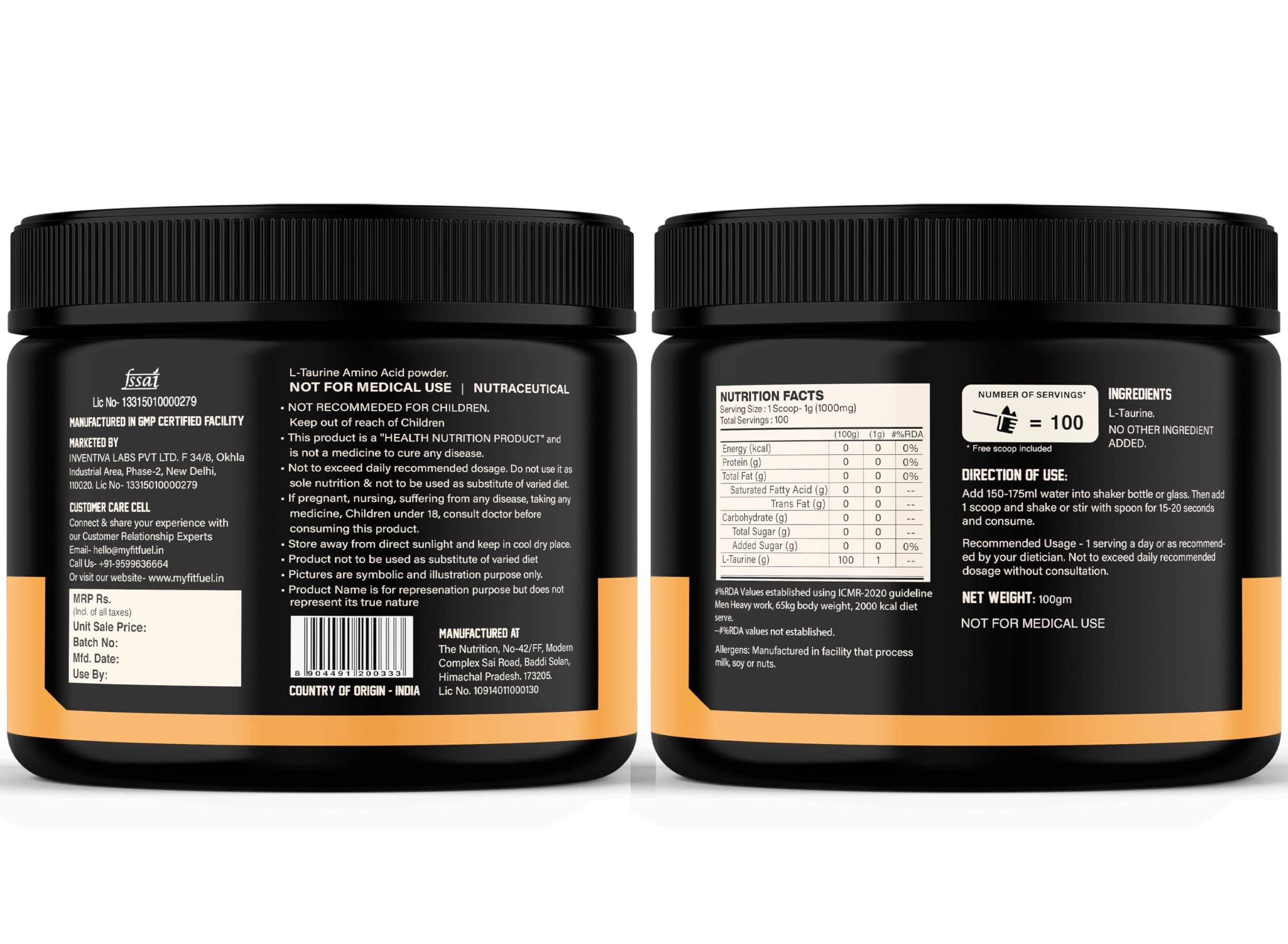 MyFitFuel L-Taurine (100 gm) Unflavoured 4