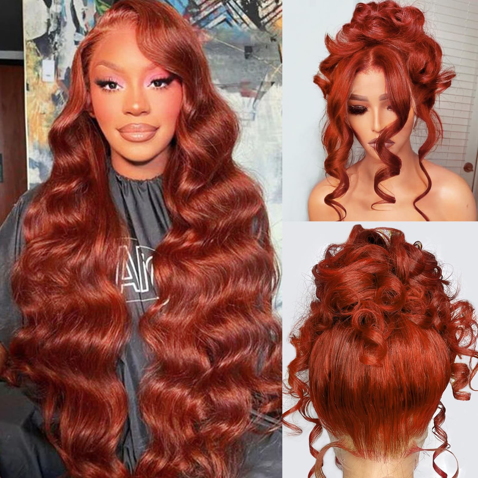 Auburn Bodywave Lace Front Wig Reddish Brown 22 inch Human Hair Lace Front Wig | Auburn  main image 3