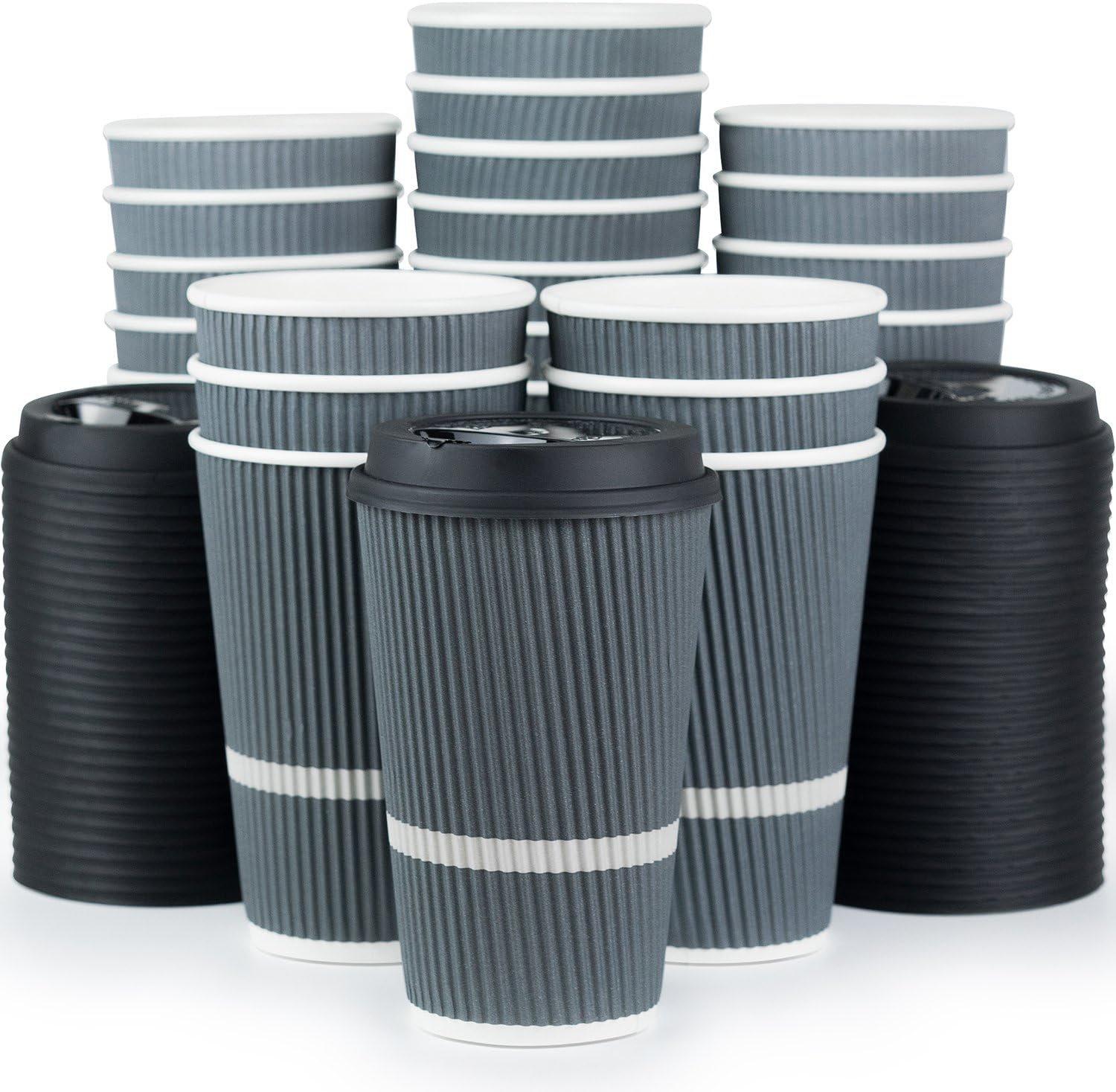 Crazy Deals Glowcoast Disposable Coffee Cups With Lids - 16 oz To Go Coffee Cup (80 Pack). Large Travel Cups Hold Shape With Hot and Cold Drinks, No Leaks! Insulated Ripple Cups Protect Hands, No Sleeves needed!