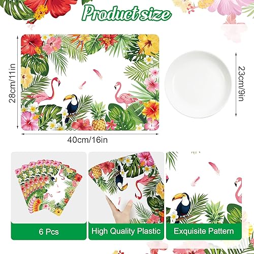 Miniatura 2 de Tarklanda Juego de 6 manteles individuales de plástico, manteles individuales lavables de plantas de verano para el hogar, comedor, cocina,