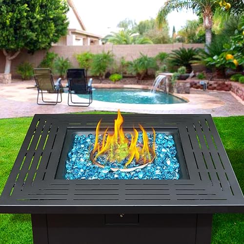 Miniatura 6 de Vidrio de fuego para fogata de propano, chimenea y decoración al aire libre, rocas de hoguera azul caribeño, 10 libras, cuentas de vidrio de alto