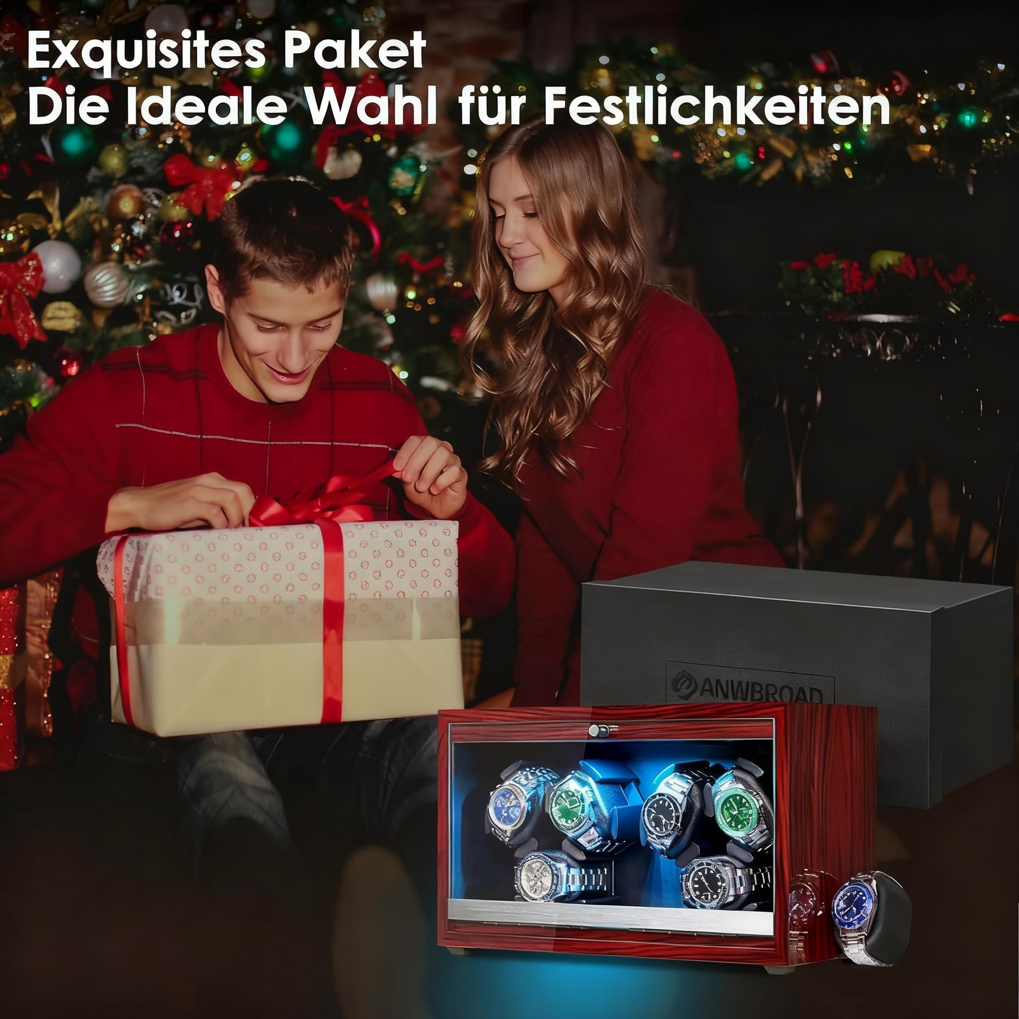 ANWBROAD Uhrenbeweger 6 Uhrenspinner mit LED Automatik Uhrenbeweger | Super leisem Motor Uhrenrotator 4 Drehmodi Uhrenbeweger Box Watch Shaker mit USB-Kabel Geschenk JWW003Y