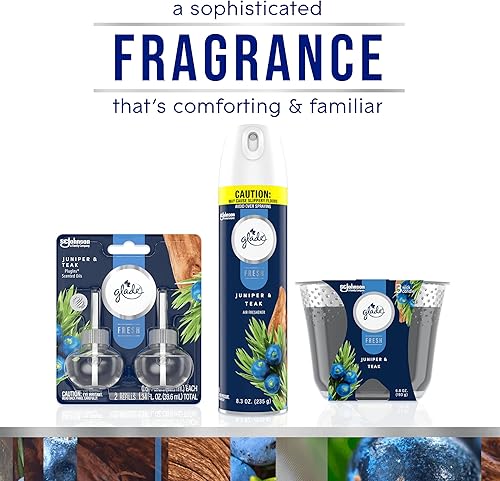 Miniatura 7 de Glade Candle Juniper & Teak, Fresh Collection, vela aromática infundida con aceites esenciales, vela ambientadora, vela de 3 mechas, 6.8 onzas