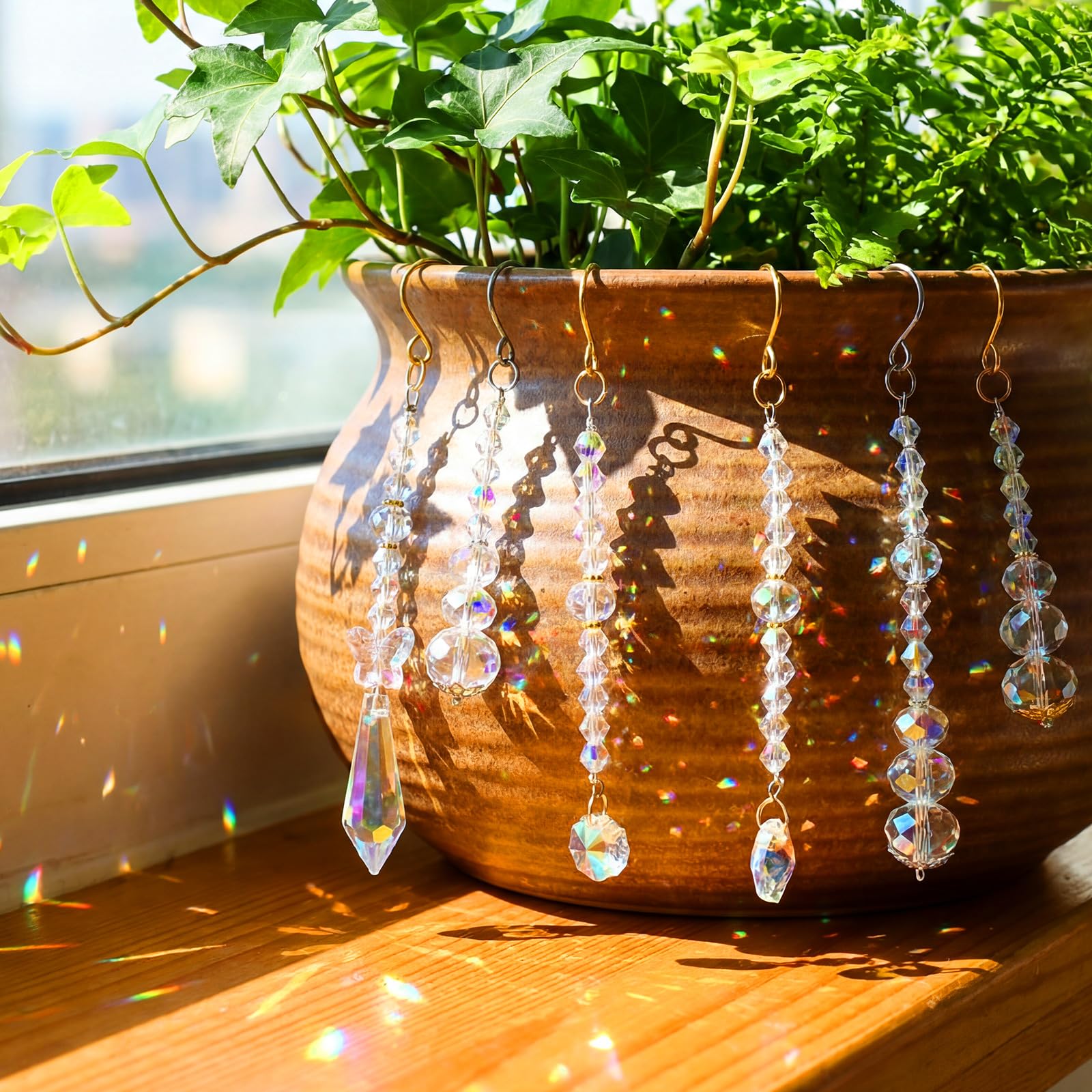 MTLEE 6 Pcs Crystal Suncatchers Plant Accesoories Indoor Hanging Prism Plant Charms for Holder Hanger Planter Potted Tree Vine Window Home Chandeliers Garden Outdoors(Classic)-image-22