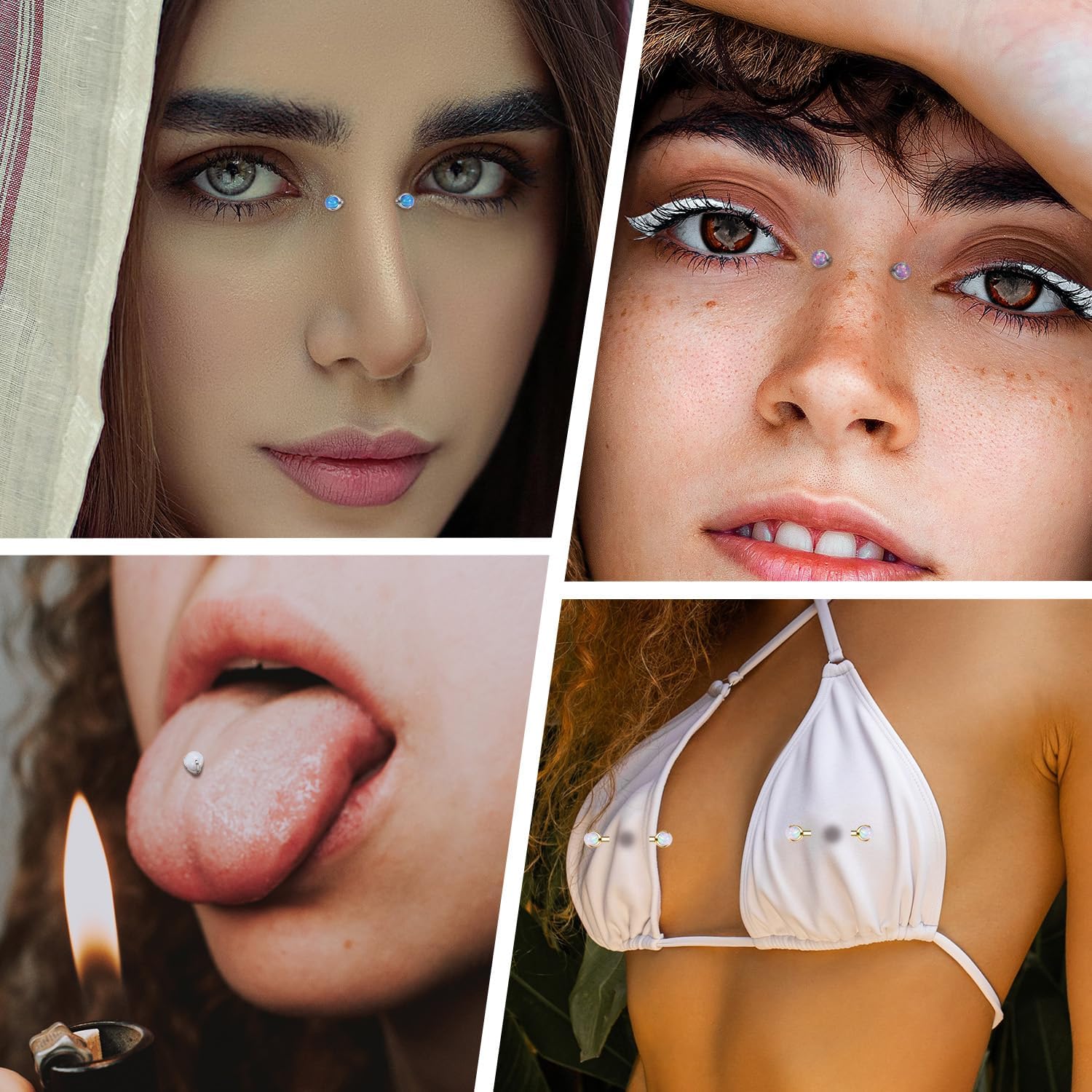 PEAKLINK 14G Titanium Nipple Rings & Barbell - CZ Opal Bridge Piercing Jewelry - Straight Internally Threaded - 12-18mm - Image 6