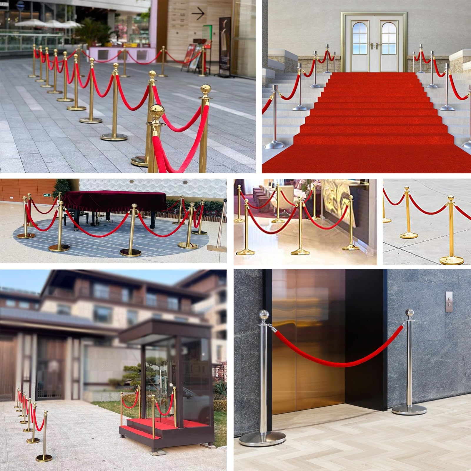 4-pak czerwonych aksamitnych linek do kontroli tłumu do teatrów/centrów handlowych/wejść na schody, linki piankowe 0,9 m 1,2 m 1,5 m 2,4 m d hak - 1,5 m (5 stóp)