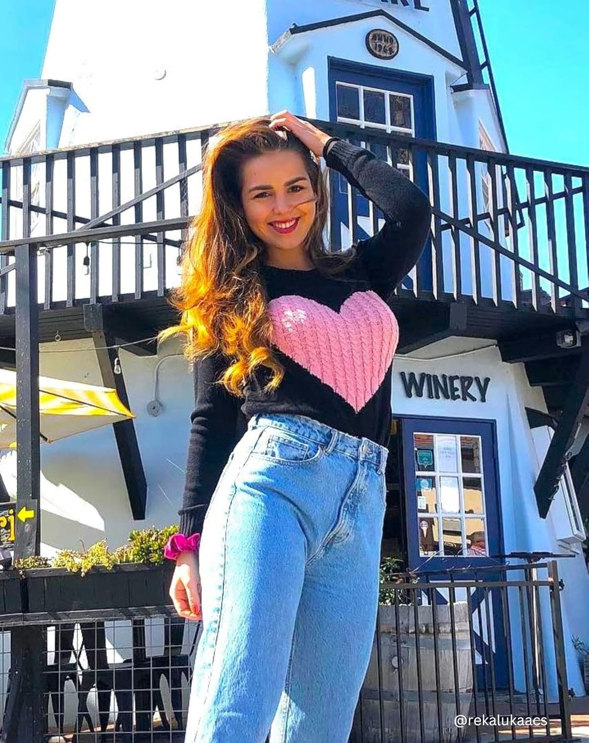 YEMAK Women's Pullover Sweater Long Sleeve Crewneck Heart Knitted Top Sweaters - Image 2