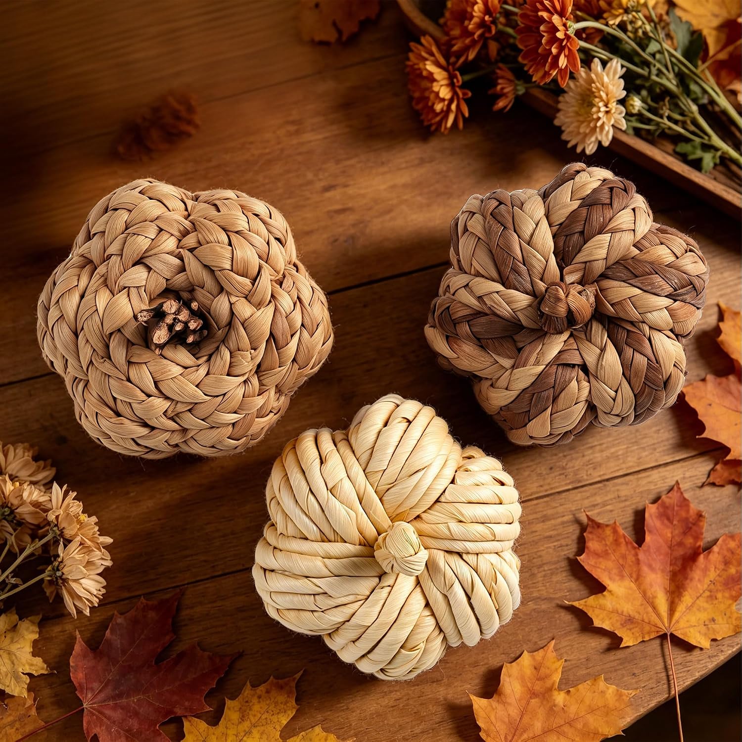 Lulu Home Set of 3 Handwoven Pumpkins Decor image 4