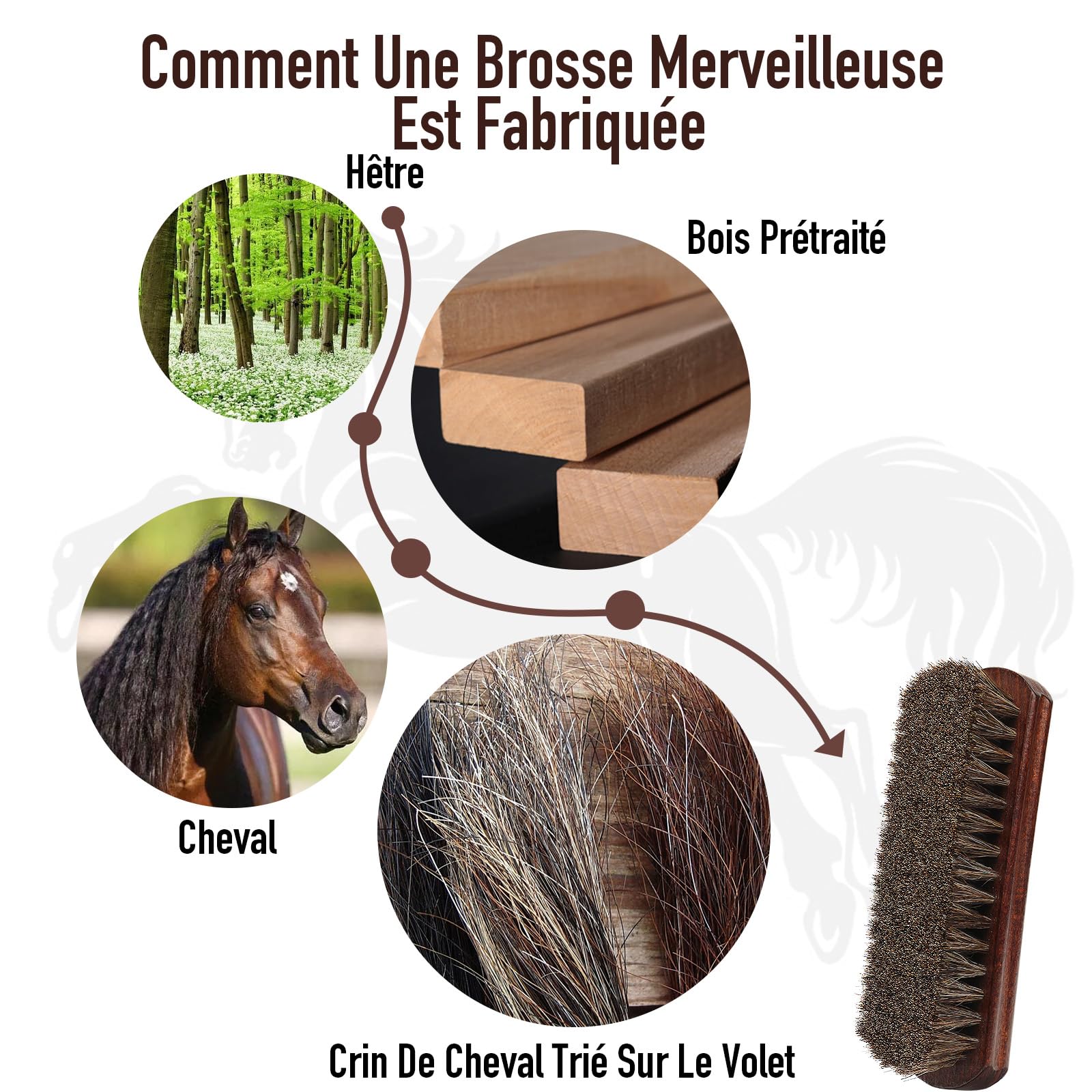 Brosse 100% Poils de Cheval Brosse à Chaussures/Cuir Professionnelle Haut de Gamme avec Manche en Bois Courbé pour Une Meilleure Prise.Parfaite pour Chaussures,ManteauxSacs à Main et Cirage Cuir