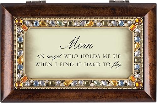 Miniatura 3 de Cottage Garden Caja de música con texto en inglés "Mom an Angel Hold Me Up", tono tierra ámbar, reproduce el viento debajo de mis alas