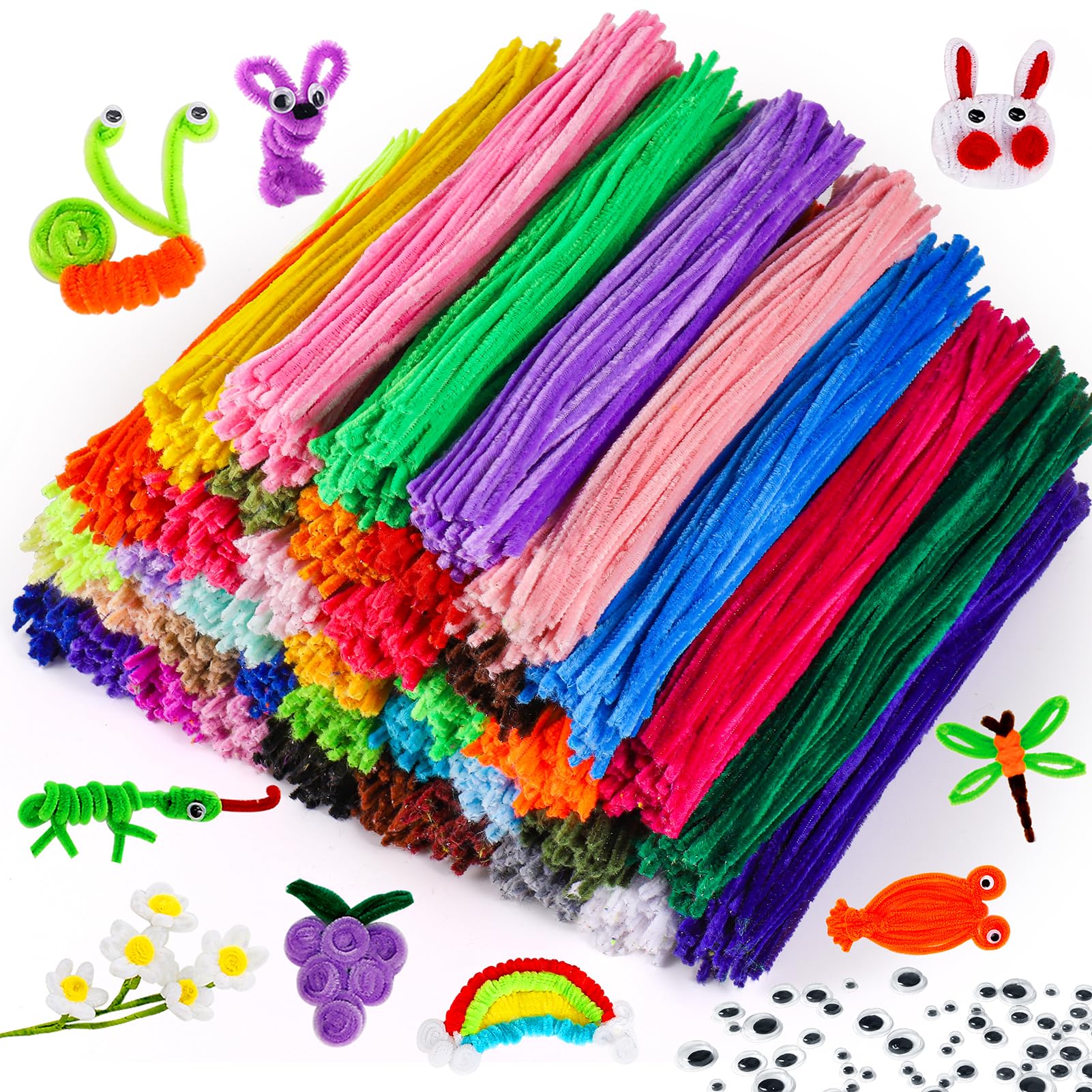 Caydo Lot de 3000 cure-pipes de 40 couleurs avec 100 tiges en chenille douce pour enfants, loisirs créatifs, décoration, 6 mm x 30,5 cm
