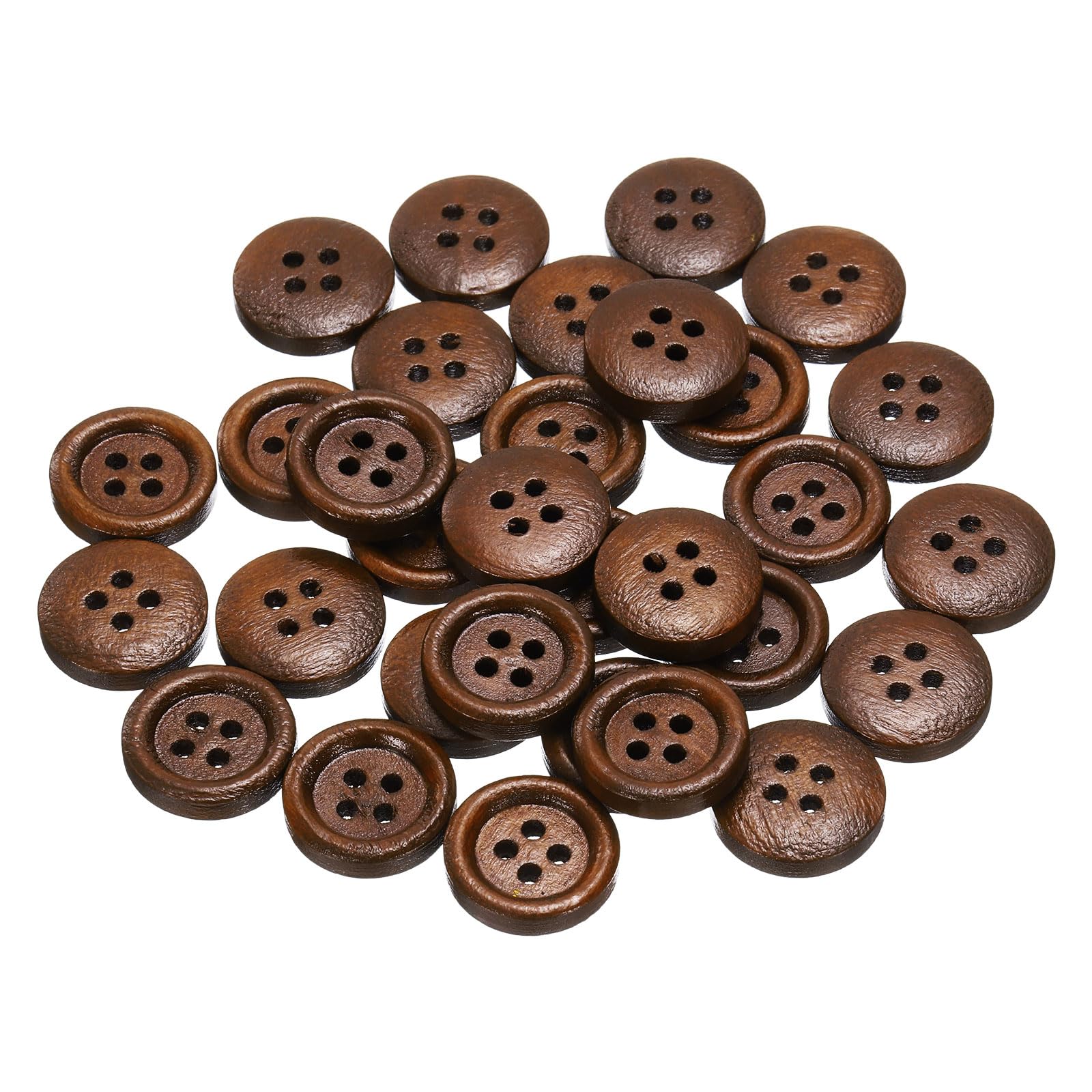 sourcing map 30pcs 24L Wooden Sewing Button 5/8"(15mm) 4 Holes Wood Round Craft Replacement Buttons for Clothing DIY Crafts Decoration, Coffee