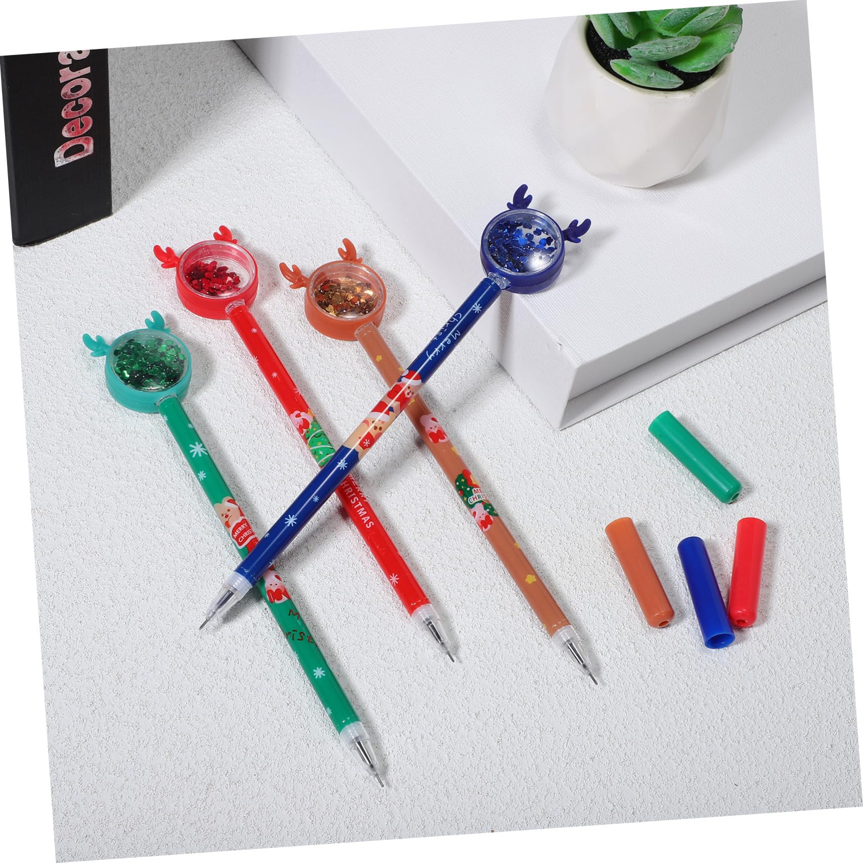 Alasum 36 Pièces Stylos Gel Noël à Motif Renne avec Paillettes Stylos Écriture Colorés Bleu Rouge Vert Marron pour Bureau École et Festifs