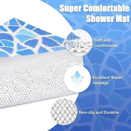 Miniatura 6 de Tapete de ducha antideslizante, de 24 x 24 pulgadas, tapete de baño suave y cómodo con orificios de drenaje, tapete de baño de masaje de lufa de PVC