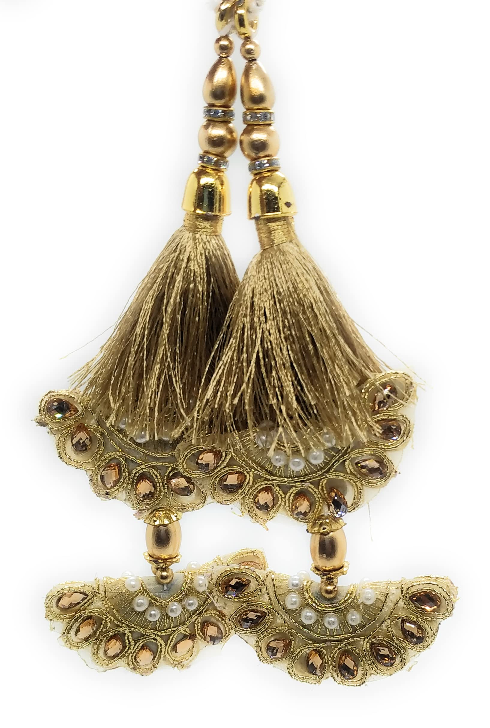 Beautiful Handmade Ethnic Tassels Hanging Latkan for Blouse Lehenga Dress (Size Medium - Gold 2 PC)-image-34