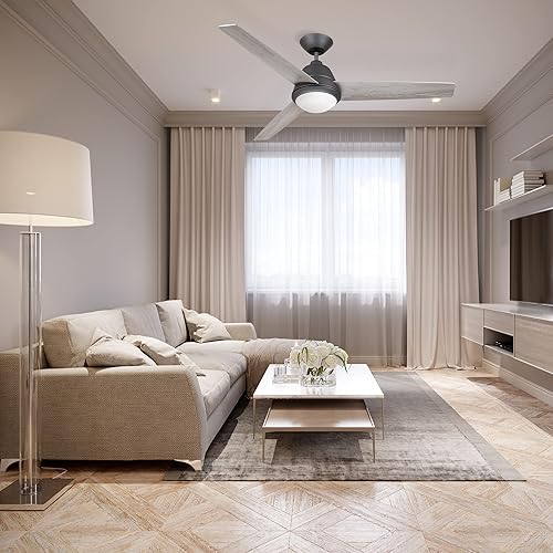 Miniatura 3 de Ventilador de techo de 52 pulgadas con kit de luz, accesorio LED regulable con control de pared y 3 cuchillas, decoración contemporánea para sala de