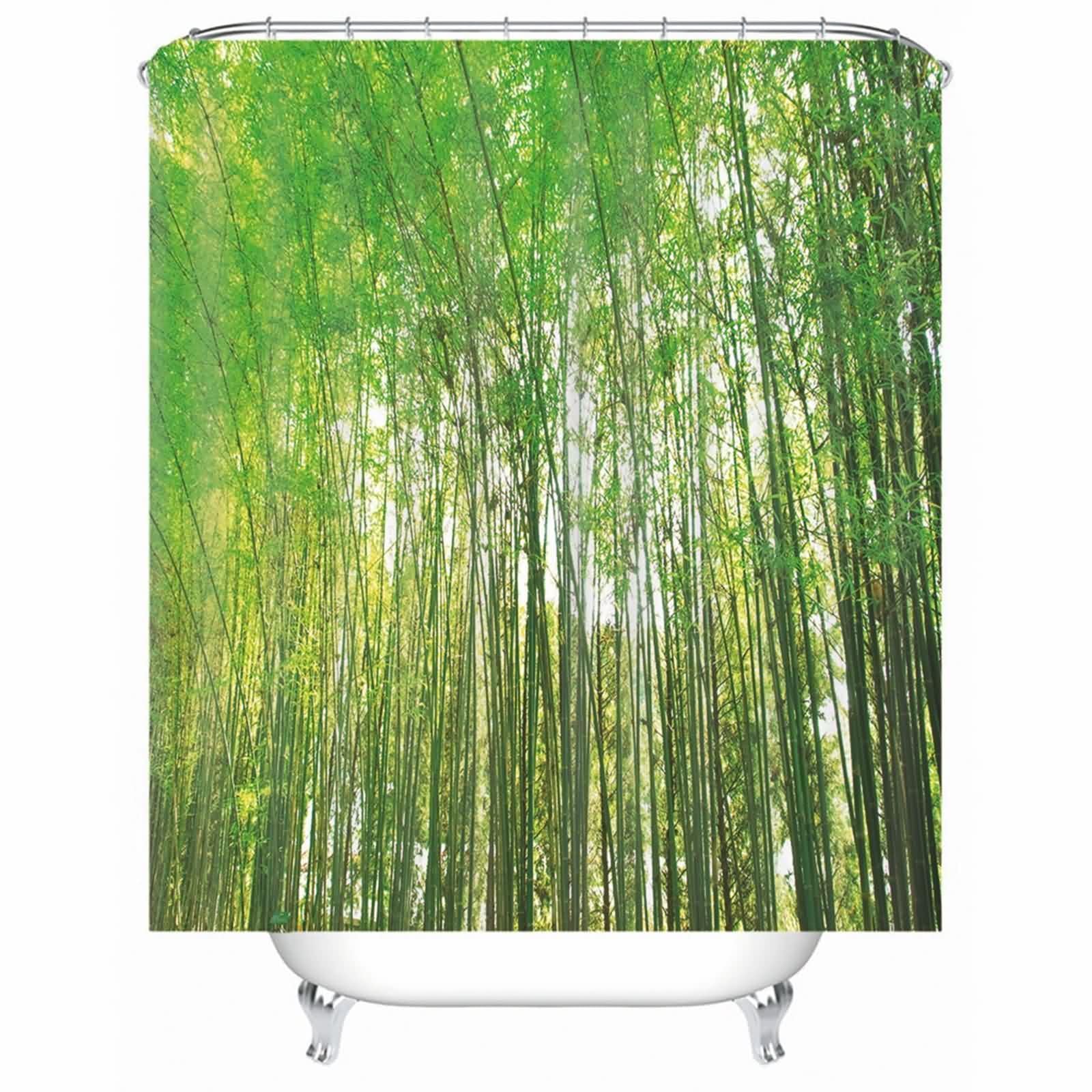 Rideau de douche en polyester vert anti-moisissure lavable pour salle de bain