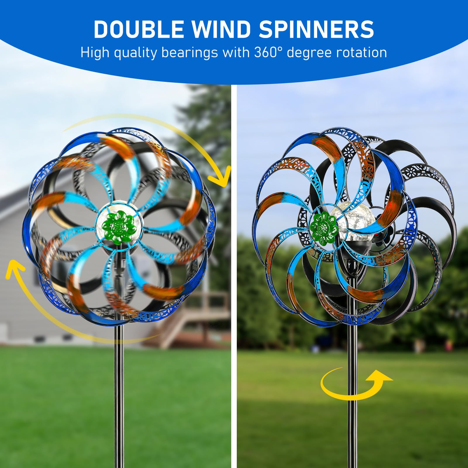 Spring Powered Spinner Zen Garden Solar Powered With Color Changing LED Lights โ Waterproof ...