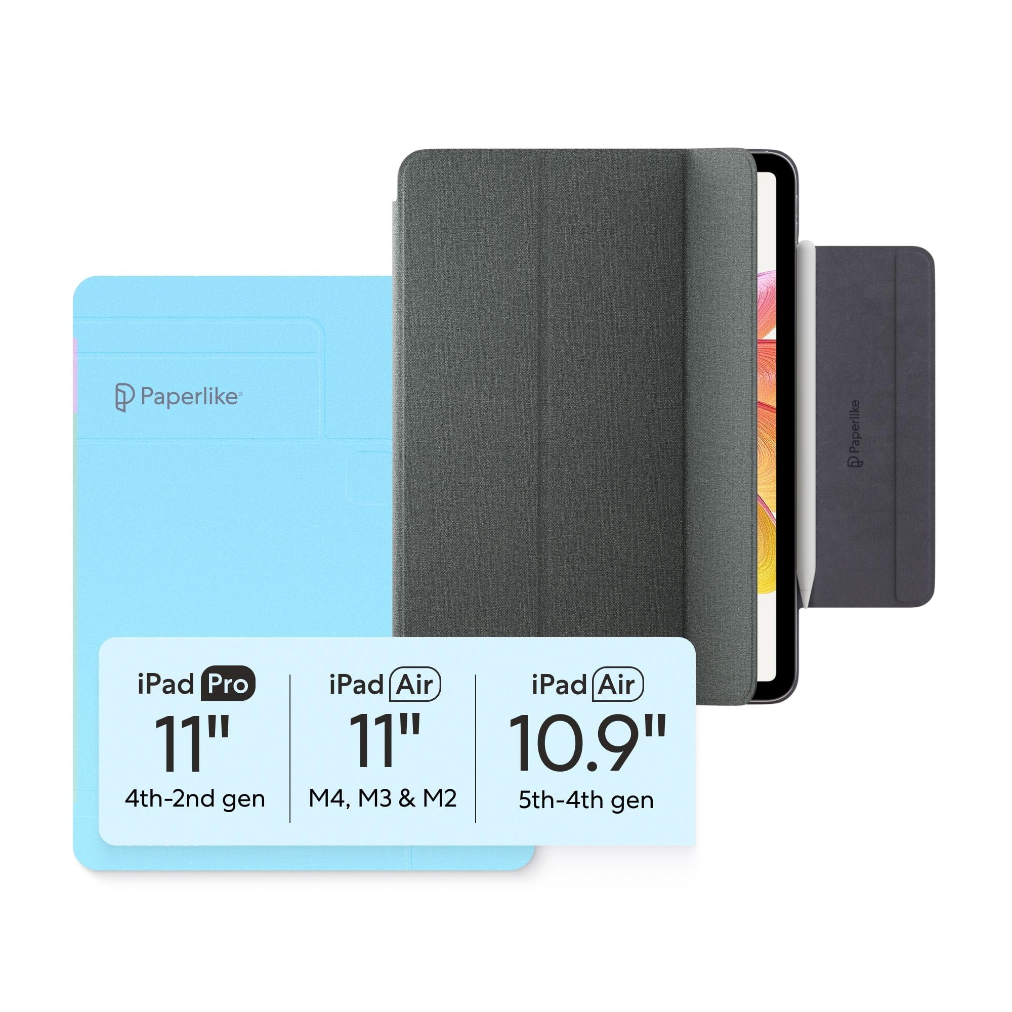 Paperlike 's Folio Case for iPad Pro 11 Inch (2020/21/22), iPad Air 11 Inch (2024/25) & iPad Air 10.9 Inch (2020/22) - Lightweight, Thin Protective Case with Charging Function for Apple Pencil, Auto