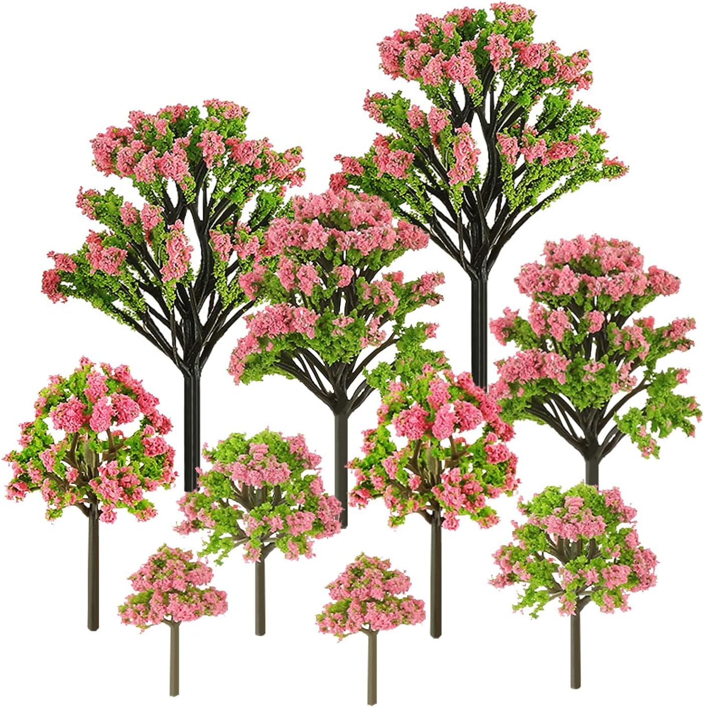 NALACAL 10 Pcs Pink Flower Model Trees, Mini Artificial Flower Trees for Fairy Garden, Architecture Model, Railway Train Scenery, Moss Bonsai, and Dollhouse Decor