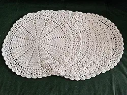 Artesanal Sousplat de Crochê em Barbante, Decorativo Redondo Branco Cru, 34cm de Diâmetro, Kit com 6 Peças