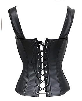 bslingerie Womens Black Faux Leahter Wetlook Bustier Corset